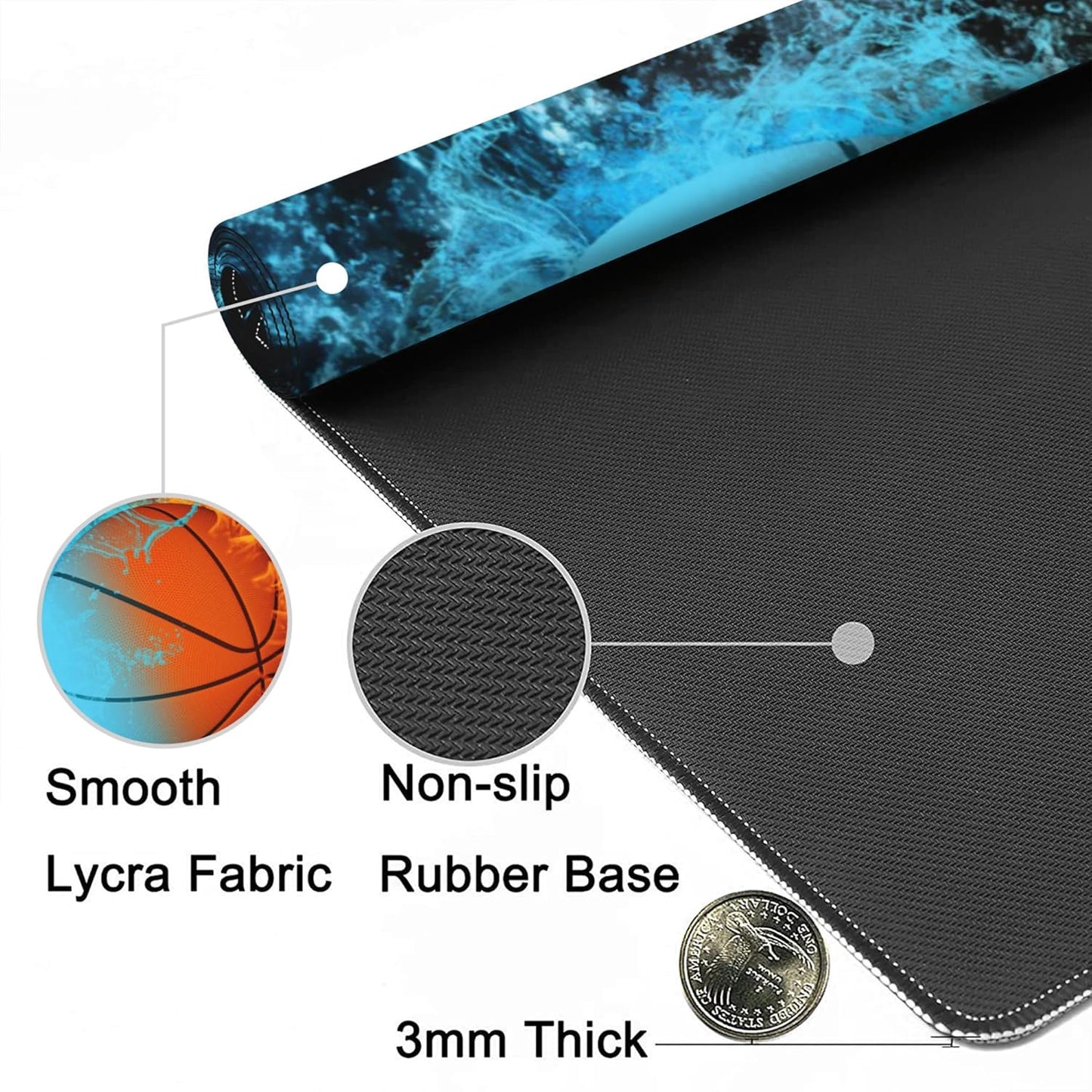 Gaming Mouse Mat Basketball Ball in Fire and Water Large Mouse Pad Extended Mouse Pad Desk Mat Non-Slip Rubber Base Mice Pad Desk Pad for Office Game Home 35.4x15.75 in