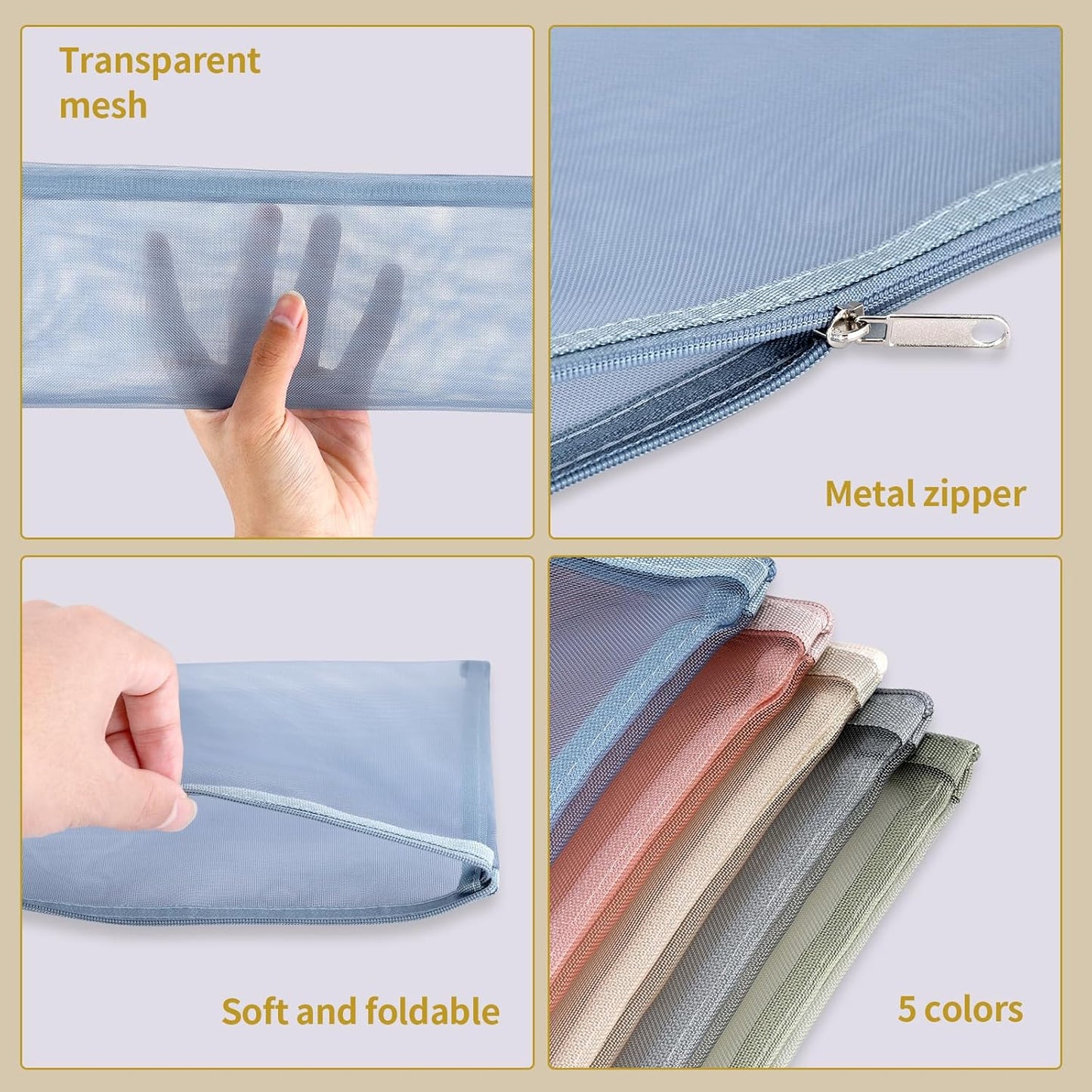 20 Pack Colored Mesh Zipper Pouch Bags, Nylon Puzzle Building Block Sets Toy Storage and Organization, Breathable See Through(10Pcs A4+10Pcs A5) Zipper Pouch with Handle for Games