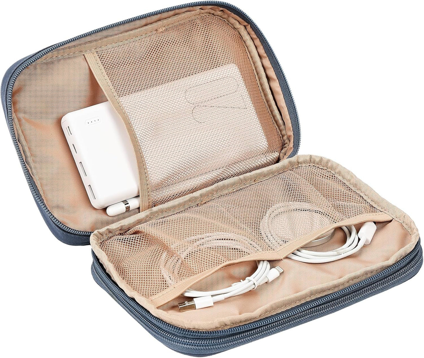 NISHEL Travel Cord Organizer Case, Double Layers Tech Electronic Bag, Essentials for Charger, Cable, Phone, Flash drive, Large, Aegean-Blue