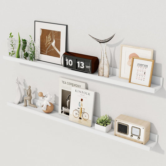 Axeman Floating Shelves for Wall - Picture Ledge Shelf Set of 2-36 Inch White Floating Shelves with Lip - Picture Shelf for Wall with Ledge - Photo Ledge Shelves for Pictures Nursery Books
