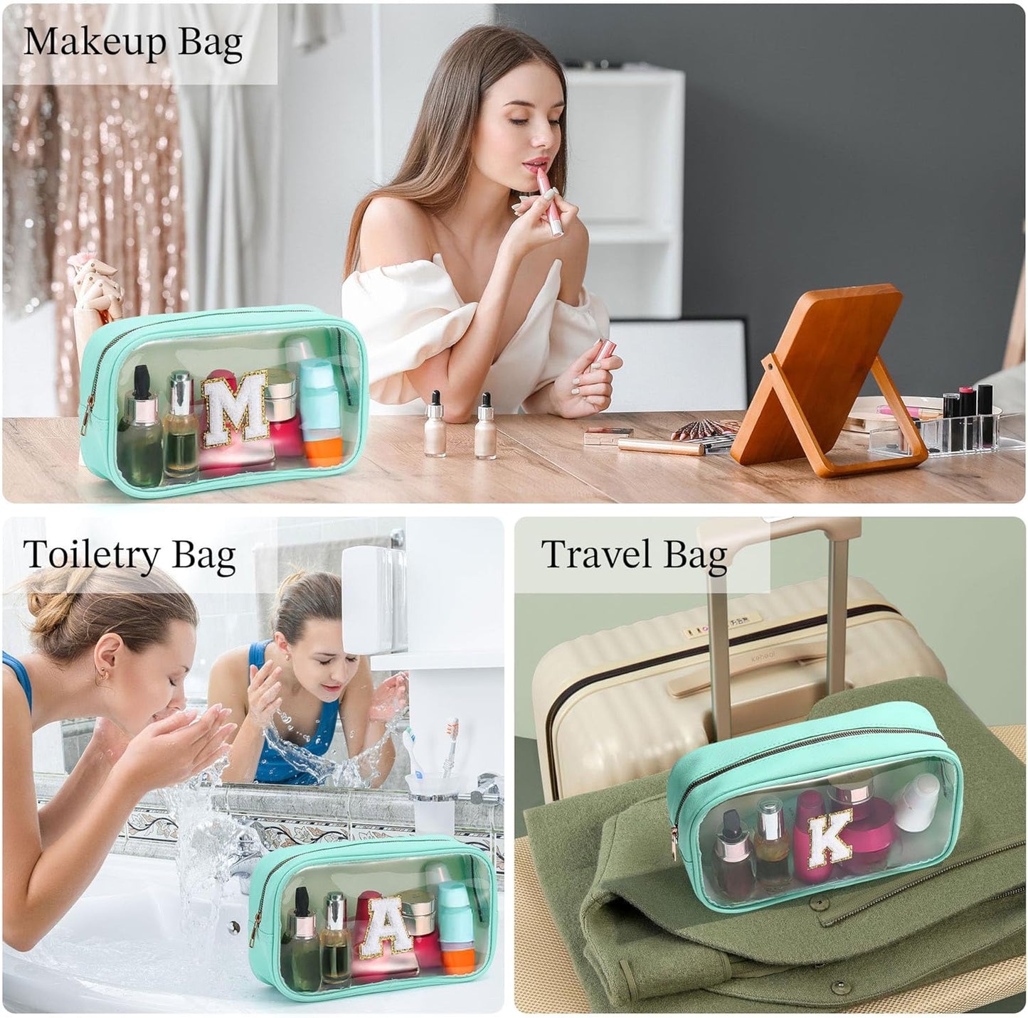 YOOLIFE Initial Clear Makeup Bag | Waterproof Large Travel Makeup Bag | Personalized Travel Beach Toiletry Bag | Car Organizer Essentials for Women Men | Teacher Girls Women Birthday Gifts Blue J