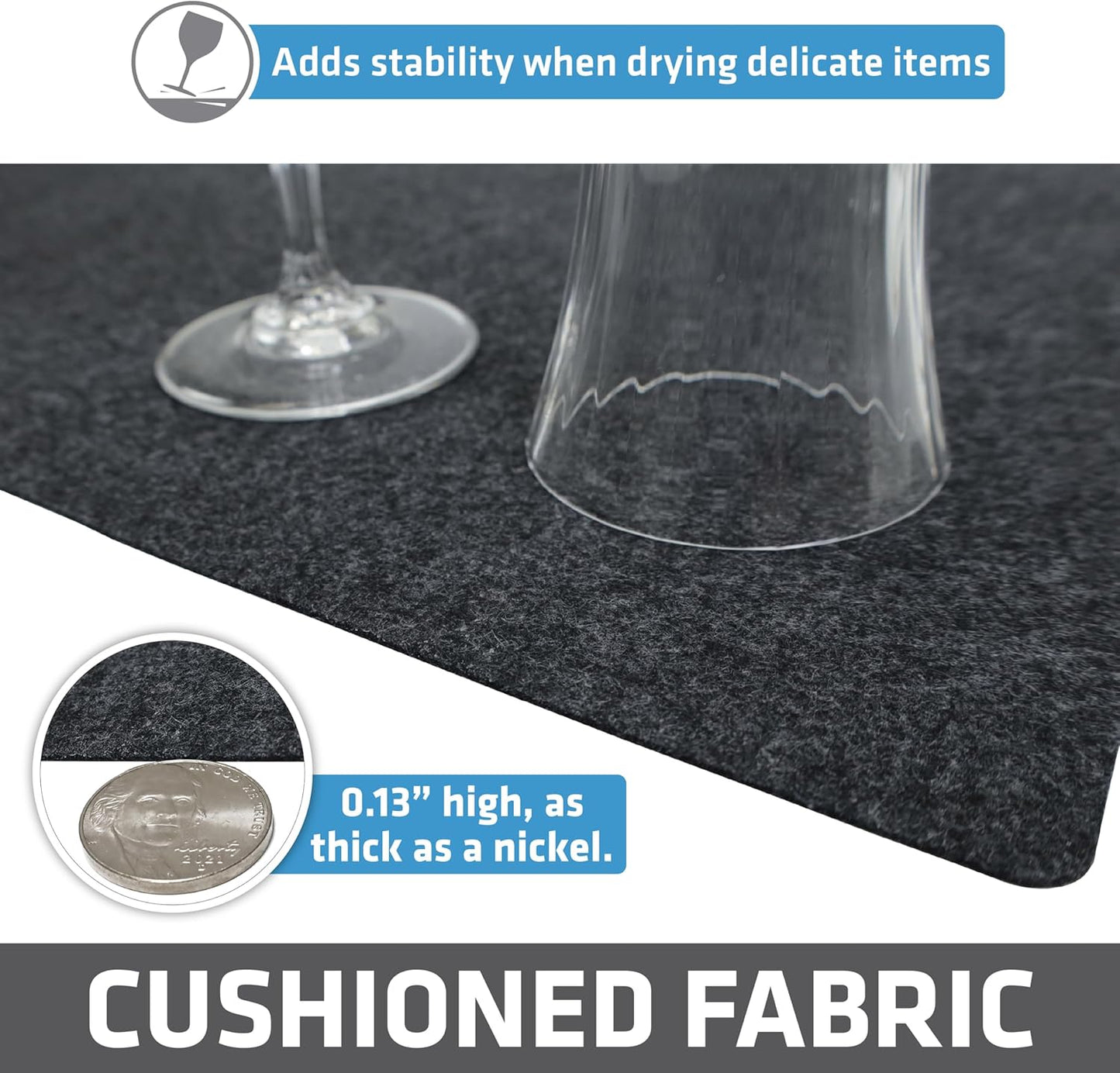 Drymate Premium Luxury Shelf & Drawer Liner, Thick Cushioned Fabric, Non-Adhesive, Absorbent, Waterproof, Slip-Resistant, Liners for Kitchen Cabinets, Cupboards (USA Made)(12”x59”)(2-Pack)(Charcoal)