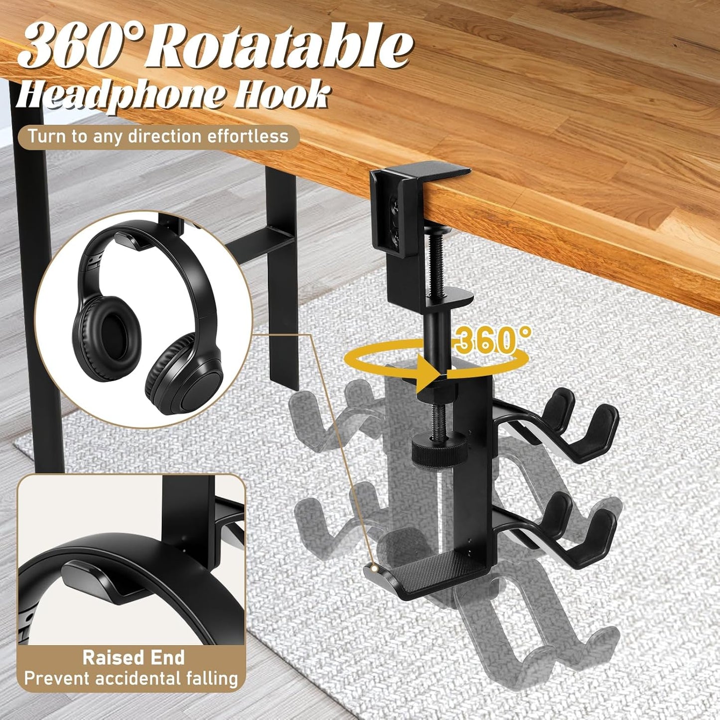 5 in 1 Controller Holder - Desk Cup Holder and Headphone Hanger, Rotatable Under Desk Clamp Organizer Dual Gamepad Headset Stand Gaming Desks Accessories for Xbox, PS4, PS5, PC, Switch