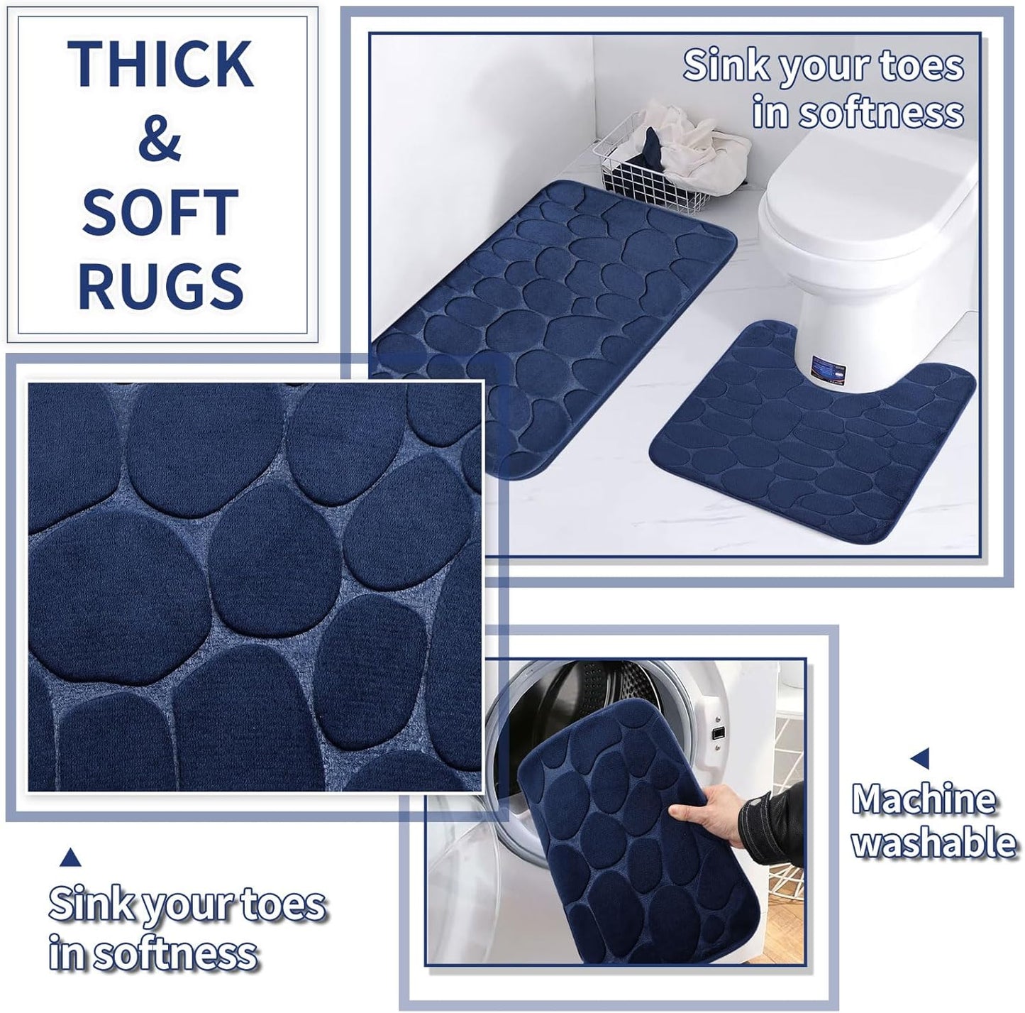 Bathroom Set with Shower Curtain and Rugs- 25PC Blue Bathroom Accessory Set, Navy Blue Shower Curtain Set, Toilet Brush, Trash Can, Qtip Holder Dispenser & Soap Dispenser