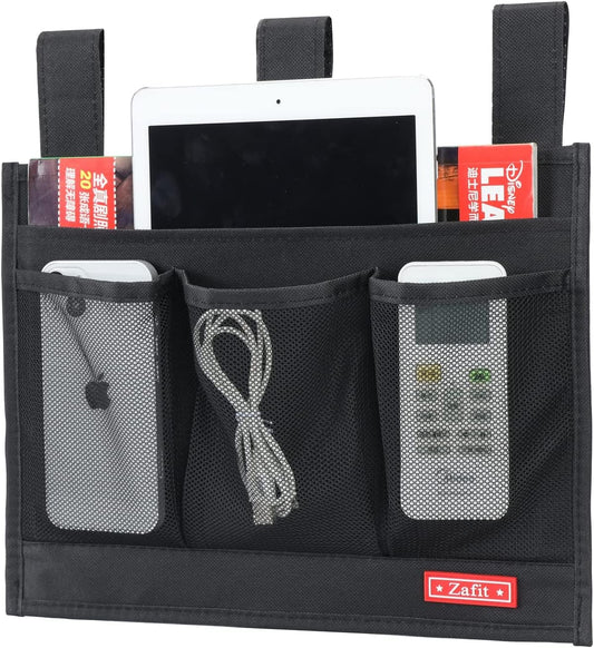 Hanging Bedside Caddy, Bedside Storage Organizer for Magazine, Phone, Remote control (Classic4 Pockets-Black)