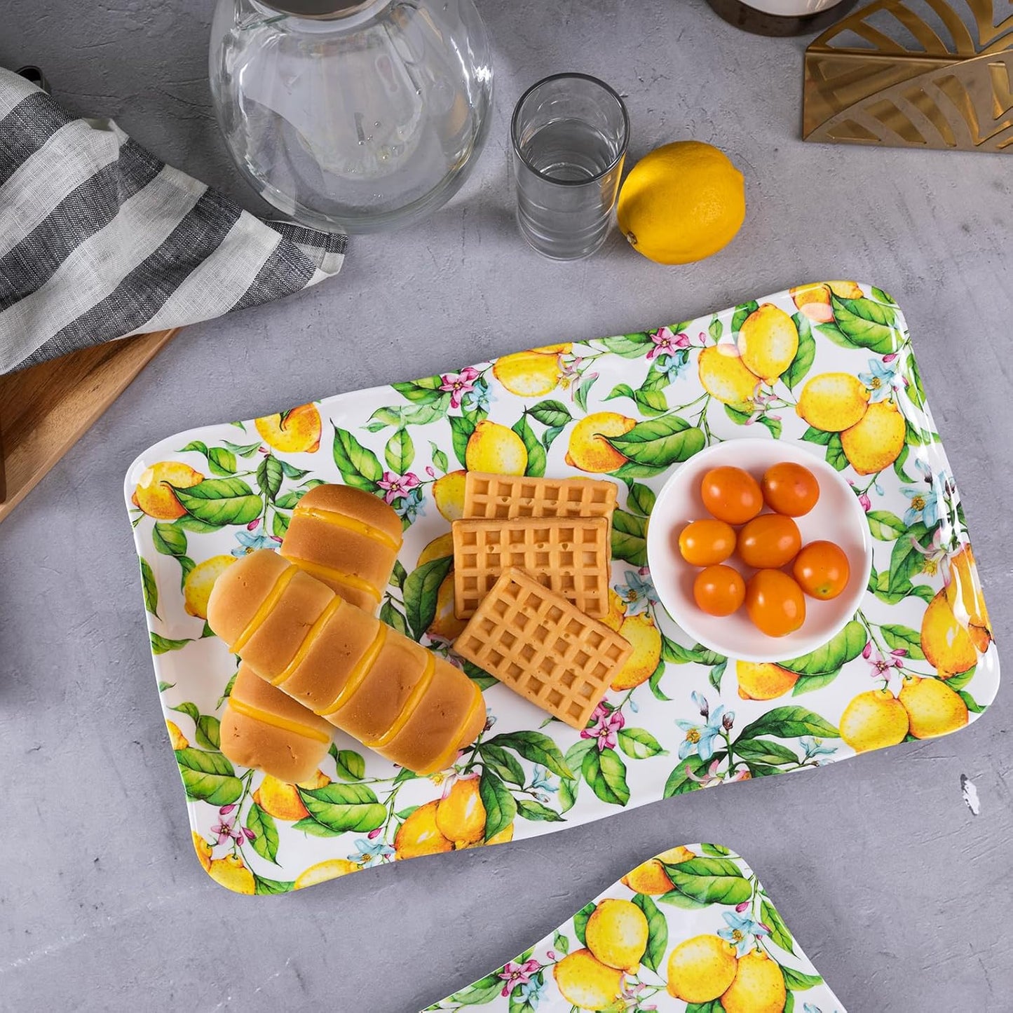 LEHAHA Melamine Lemon Large Rectangular Serving Tray/Platters Set of 2, 17.5" x 10", 2-Piece Melamine Platters Serving Set,Dishwasher Safe