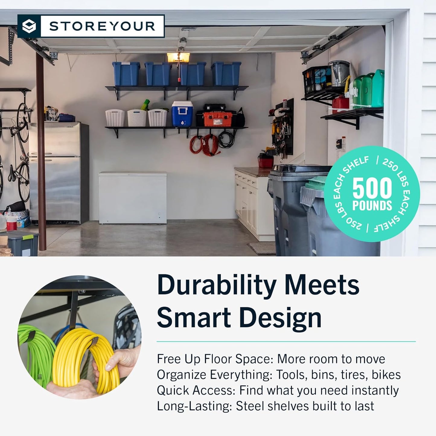 StoreYourBoard Heavy Duty Garage Shelf Wall Mount 1ft x 6ft – Wall-Mounted Shelving for Storage & Organization – Heavy Duty Garage Shelves for Tools, Bins, & Equipment – Holds 500 lbs - Black