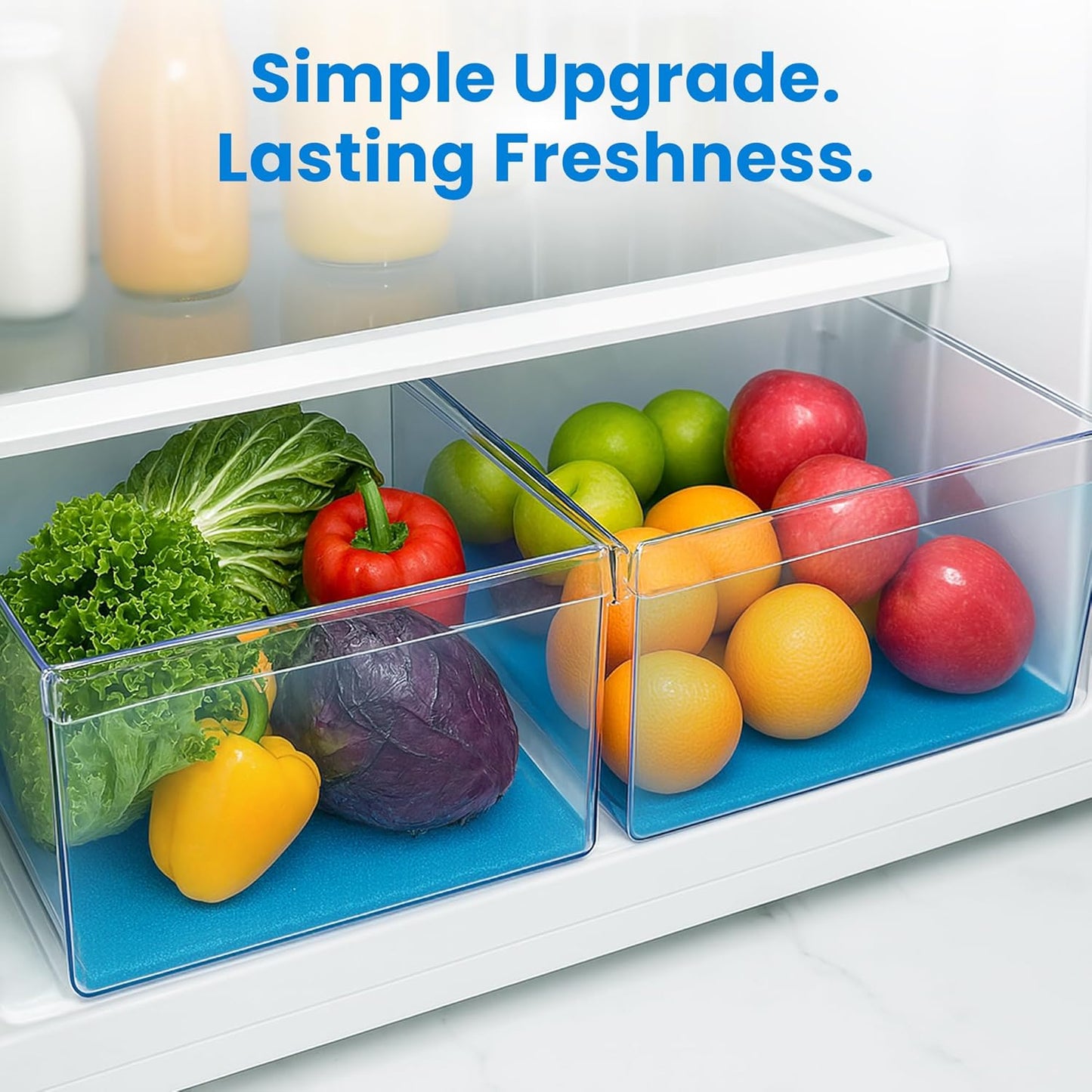 2X The Life of Your Produce - Refrigerator Bin Liners by MESS - Anti Bruise Airflow Mat - Crisper Liners - Washable, Reusable, Cut to Any Size - 3 Mats 15x12 BPA Free