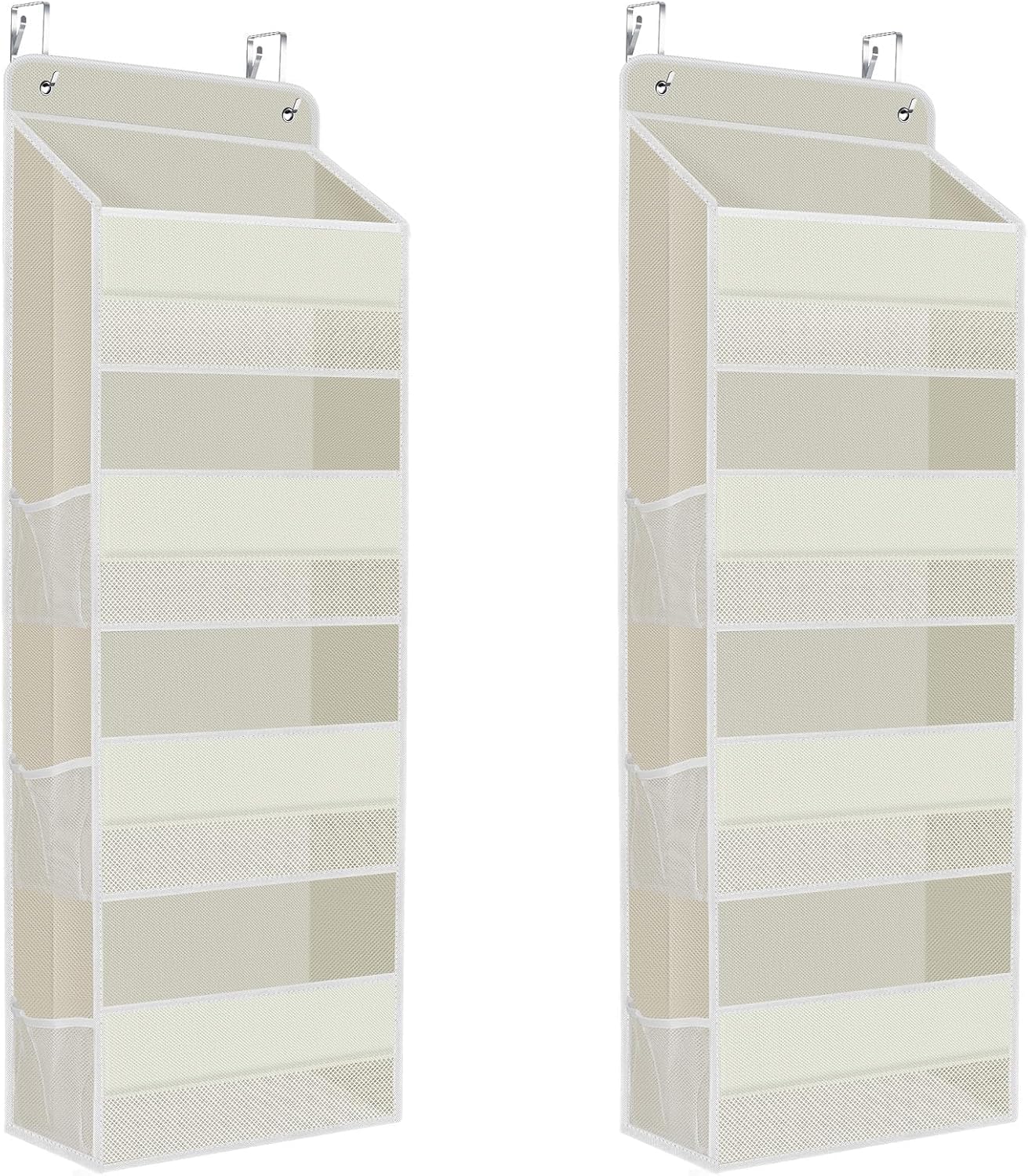 2 Pack Over The Door Organizer, Hanging Storage Organizer with Clear Window, 40lb Ultra Sturdy Large Capacity Room Organizer for Pantry Laundry Bathroom Nursery Closet (Beige)