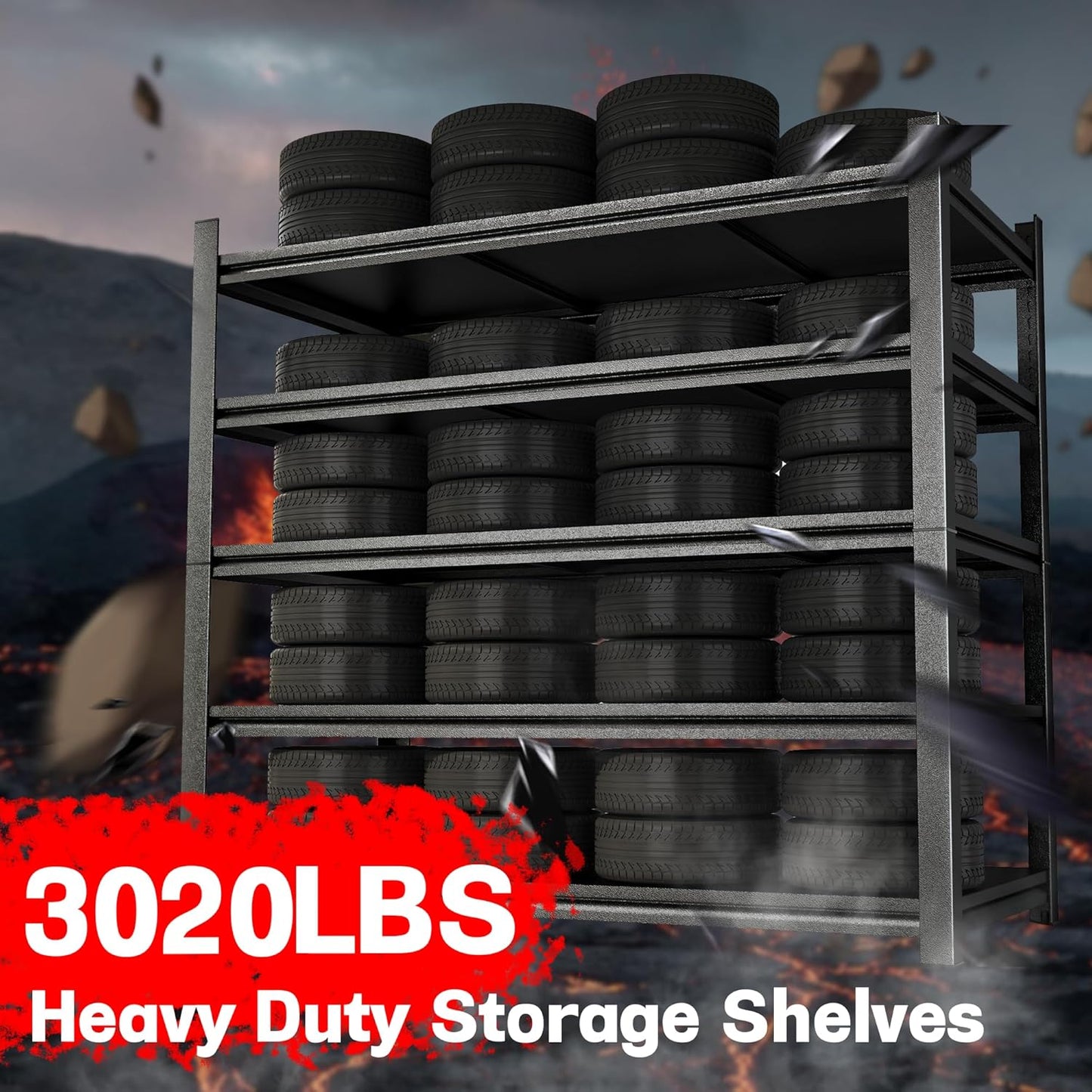 Metal Garage Shelving Unit, Heavy Duty 5-Tier Adjustable Storage Rack, Steel Shelving, 3020 lbs Capacity, Industrial Shelves for Heavy Tools and Equipment, Ideal for Garage, Basement, Black, 72"