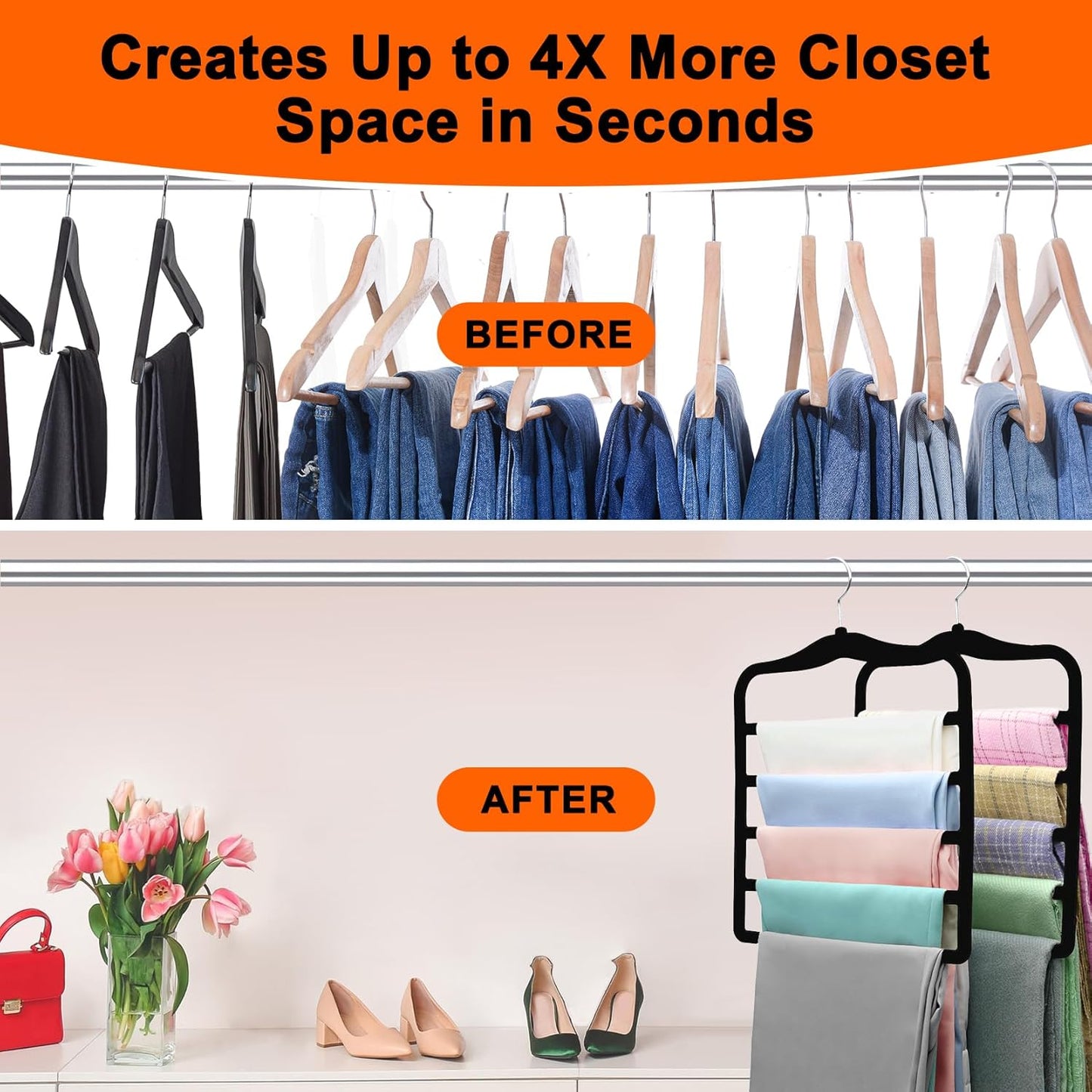Closet Organizers and Storage,5 Pack Pants Hangers Space Saving,Velvet Hangers, Dorm Room Essentials for College Students Girls Boys Guys,Non Slip Organization and Storage Scarf Jeans Hangers