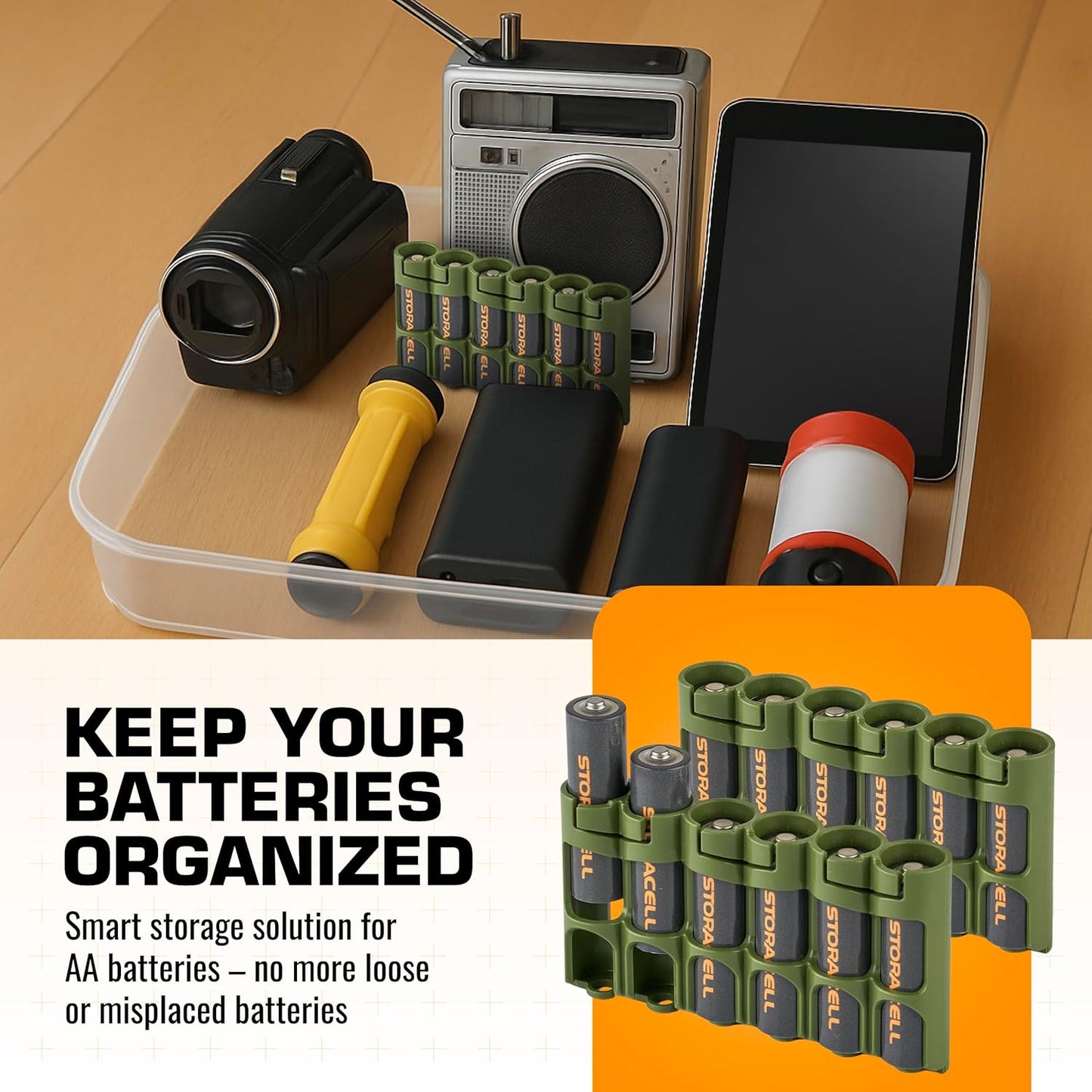 Storacell Slimline AA-6 Battery Storage Caddy and Dispenser (Pack of 2), Military Green, Holds 6 AA Batteries (Not Included), Durable & Compact Design, The Original Battery Caddy, Made in The USA