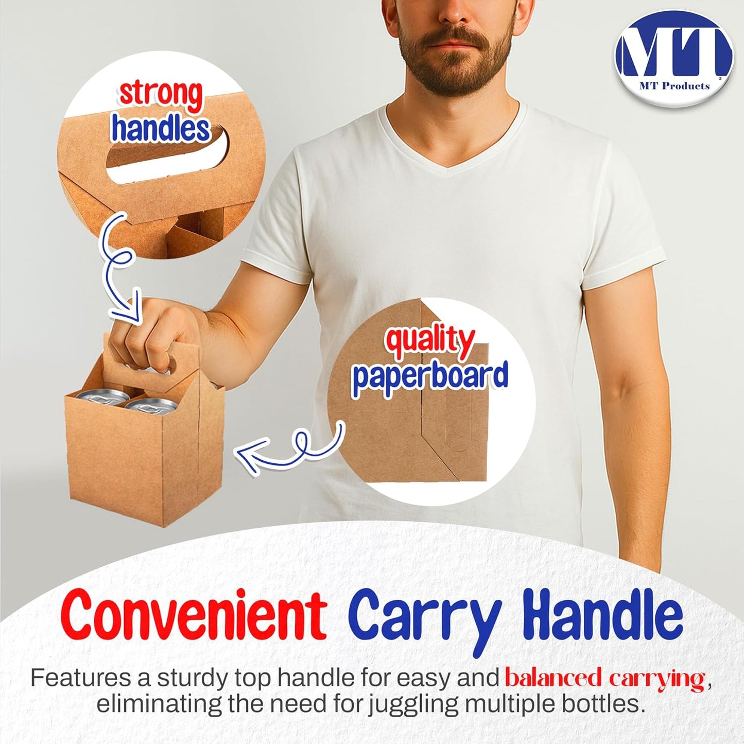 MT Products Brown 4 Bottle Holder 12 oz. each - Disposable Bottle Carrier for Transport (Pack of 200) - Made in the USA