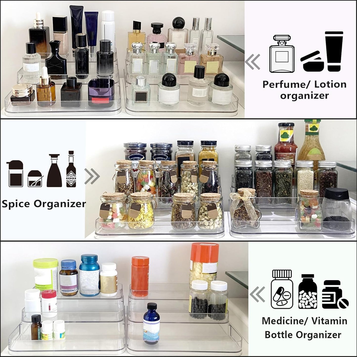 Perfume Organizer - 2 Pack Three-Tiered Shelf - Perfume Lotion Skincare Stand, Spice Vitamins Medicine Bottles Holder,Sturdy Clear Rack for Kitchen Bathroom Countertop Cabinet Storage