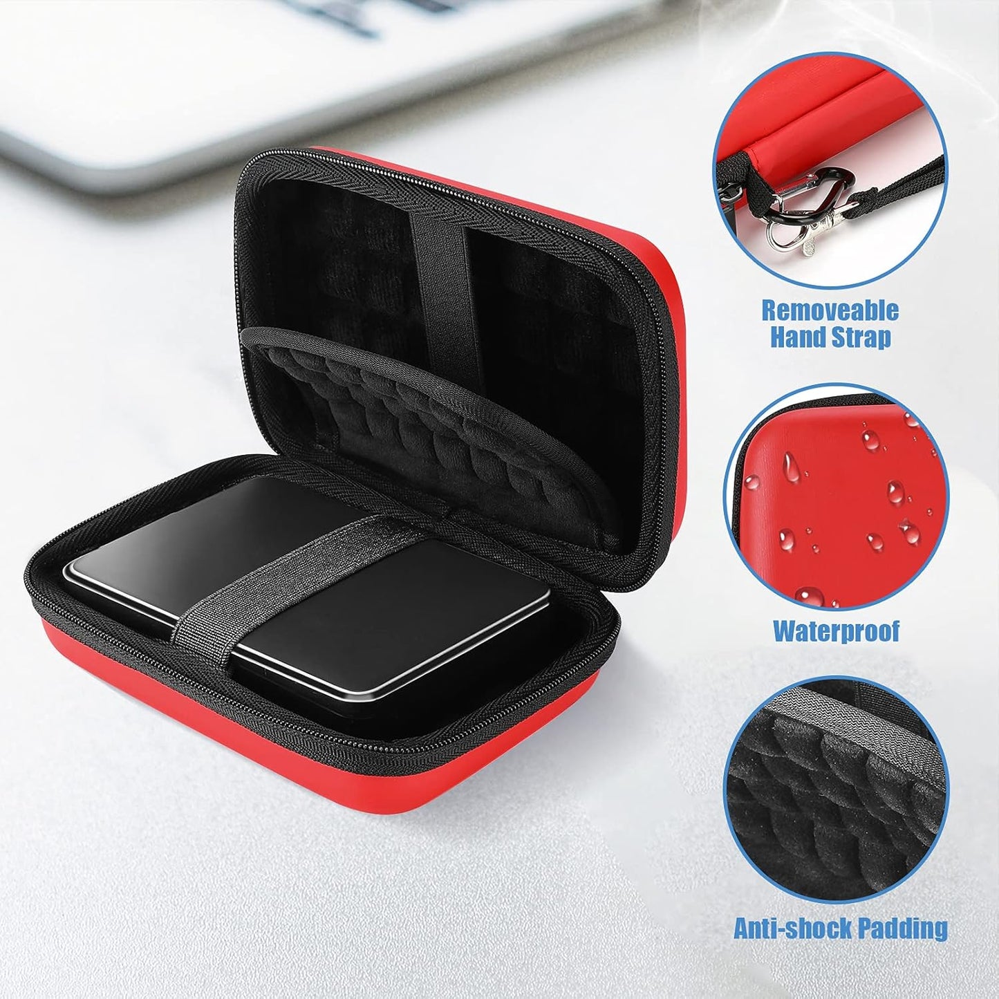 ProCase Hard Drive Case 2.5 Inch for Elements WD My Passport Canvio Basics Seagate Backup Plus Slim Expansion 1TB 2TB 3TB 4TB, Portable External Hard Drive Carrying Case -Red