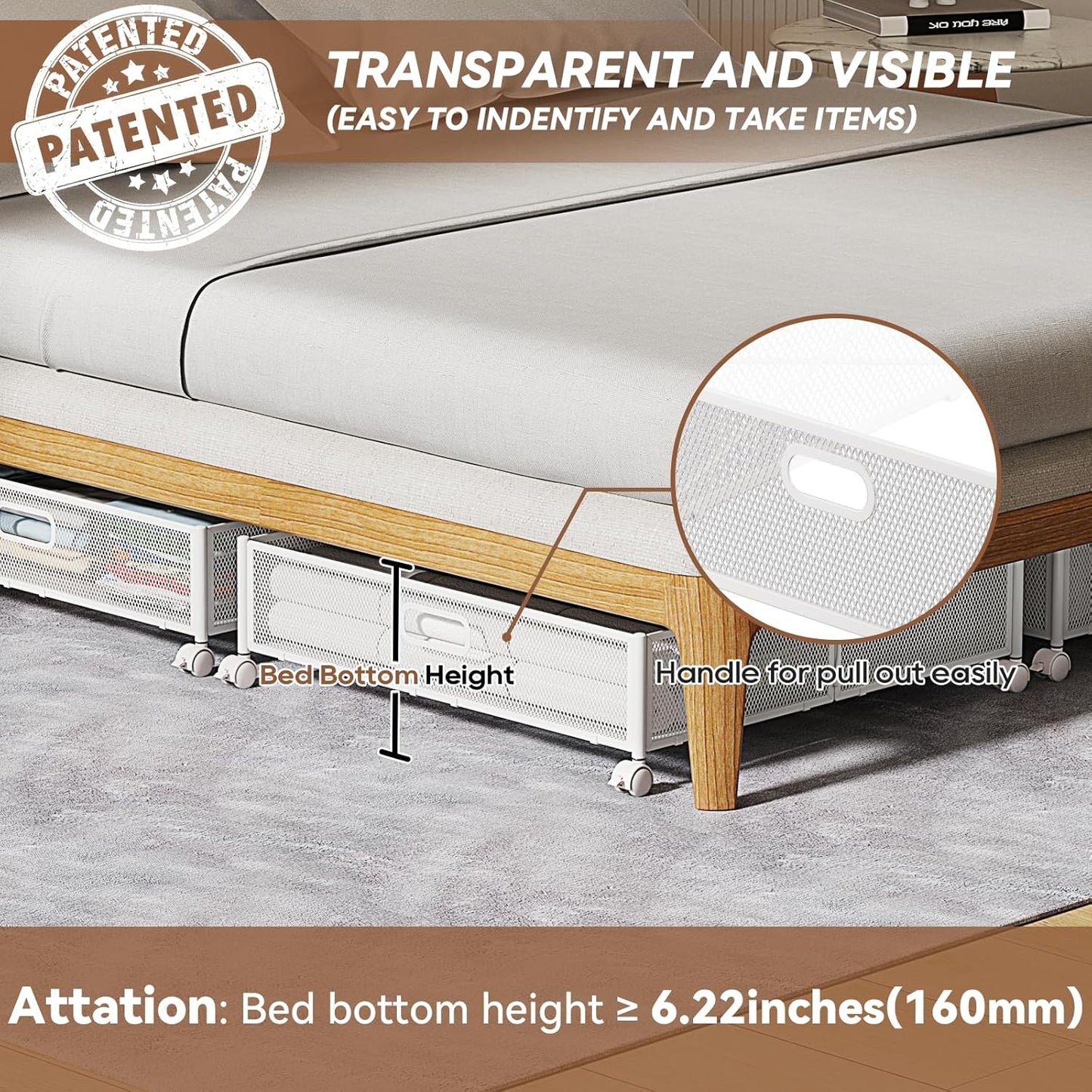 Under Bed Storage, Under the Bed Storage Containers with Wheels, Under Bed Shoe Storage Organizer Drawer, Tool-free Assembly Metal Underbed Storage Containers for Bedroom Clothes Shoes Blankets -4PCK