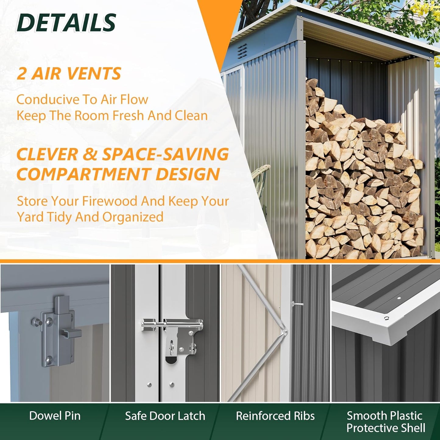 Large Outdoor Storage Shed, 10' X 4' Metal Galvanized Steel Garden Sheds with 4 Vents & Open Storage Area, Utility Tool Shed for Backyard, Patio, Lawn, Gray