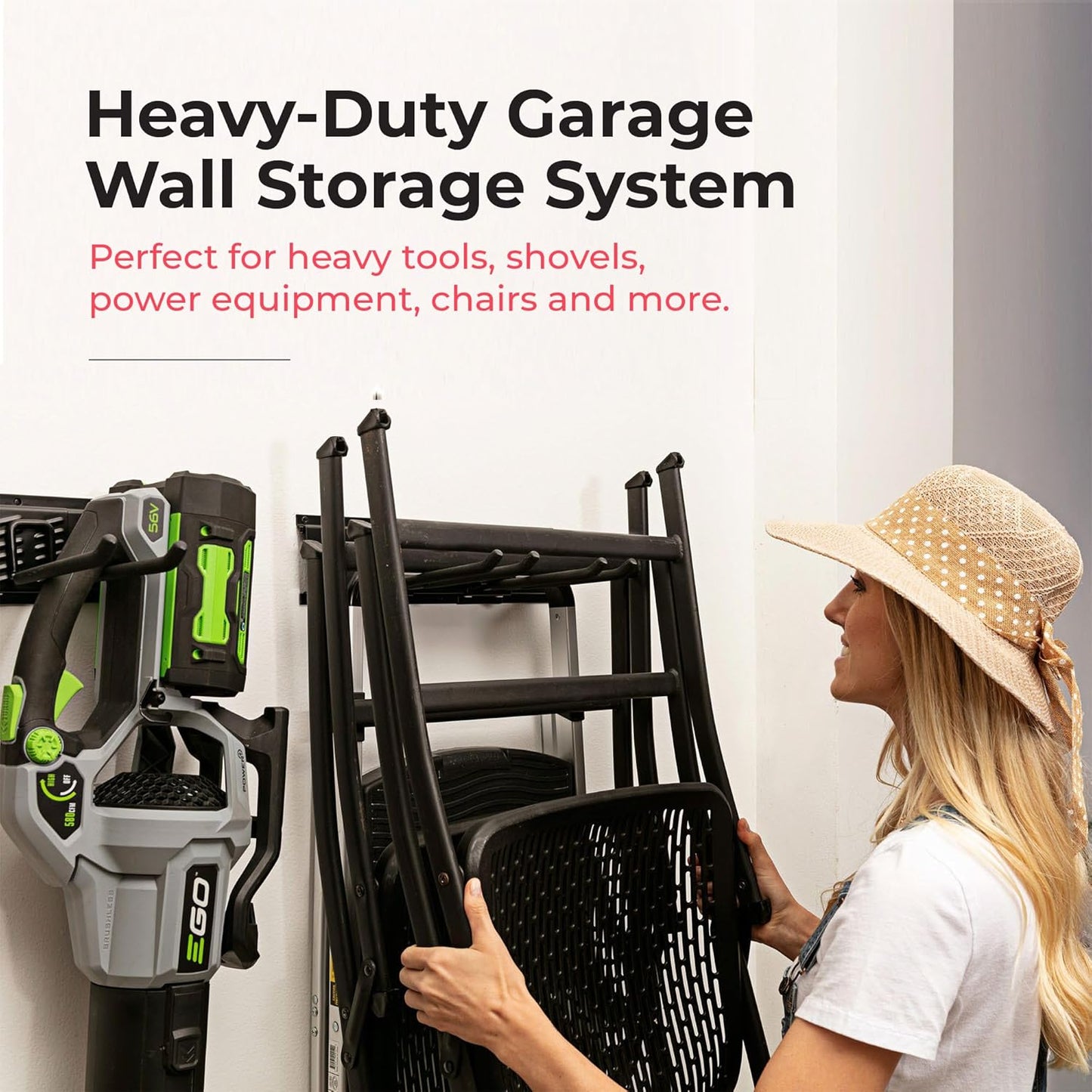 TIDYME Heavy-Duty Garage Wall Storage System | Wall Mounted Tool Organizer Rack with Shelving | 12-Piece Mounting Kit | 6x10” Double-Layered Hooks & 2x24” Floating Utility Shelves