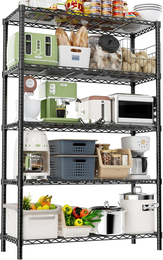 Storage Shelves Heavy Duty, 36" L x 14" W x 72" H Garage Wire Shelving Unit Loads 1750LBS, 5-Tier Adjustable Metal Industrial Utility Shelf Rack for Kitchen, Laundry Room, Pantry, Warehouse, Basement