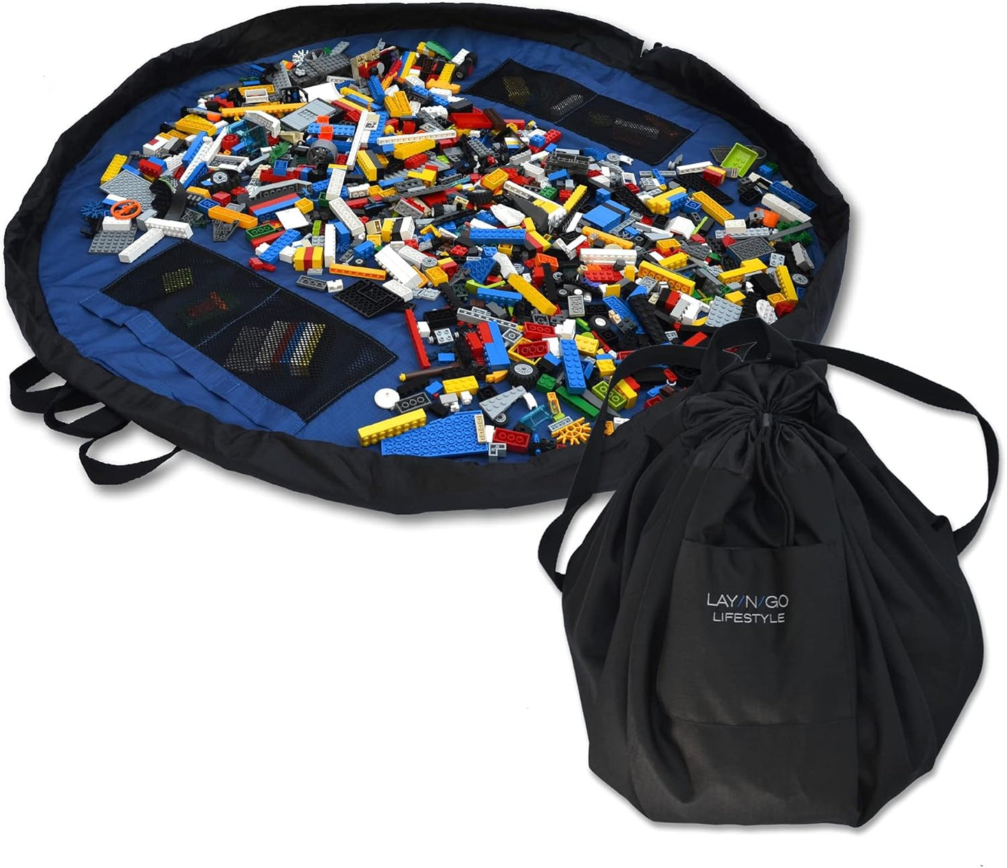Lay-n-Go 2-in-1 Small Portable Drawstring Toys Storage Organizer and Play Mat for Room and Travel, Made for Kids and Toddlers with a Durable Patented Design