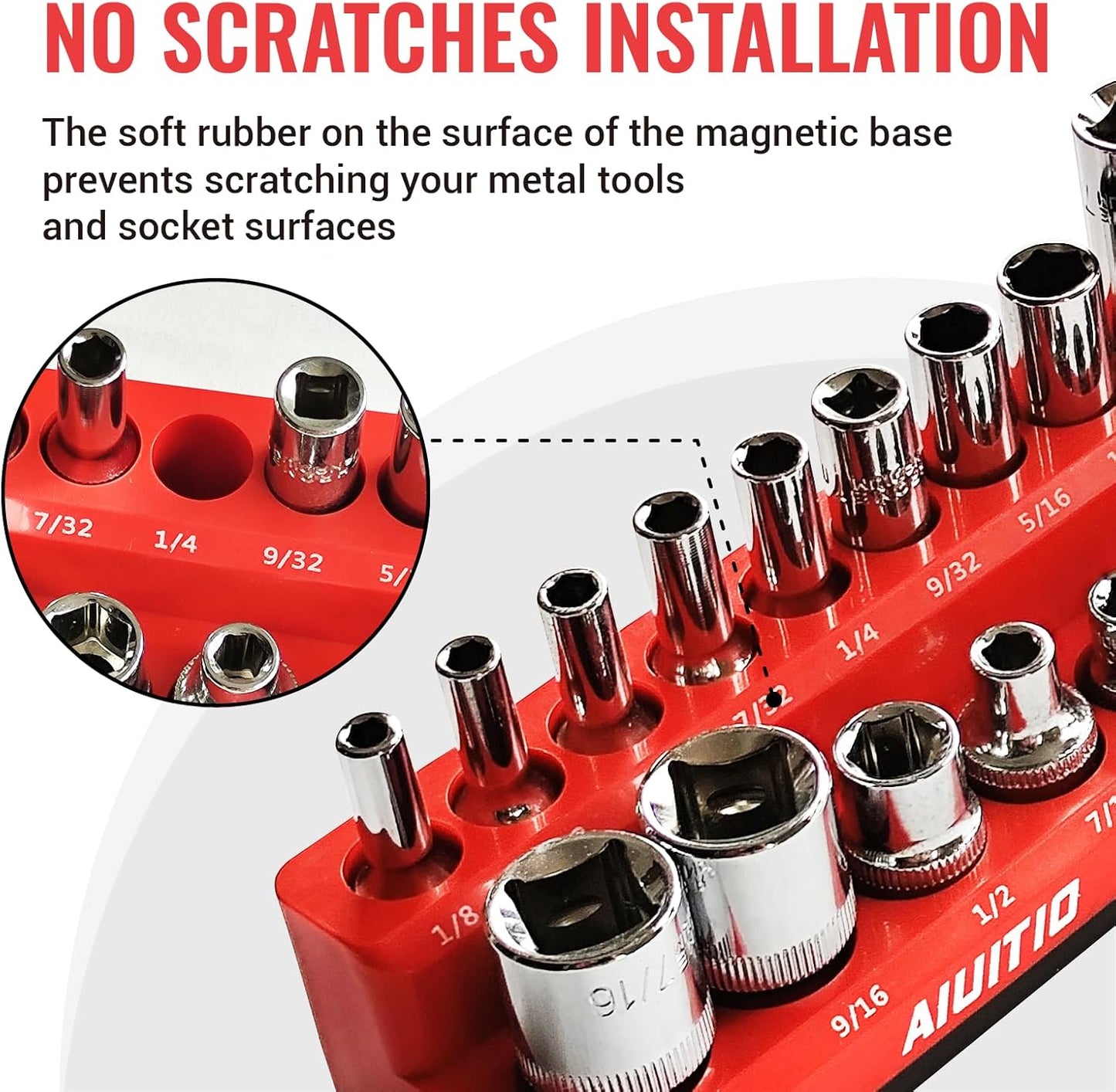 6-Piece Magnetic Socket Organizer Set, Magnetic Socket Holder Includes 1/4", 3/8", 1/2" Drive Metric SAE Socket Trays,Holds Standard and Deep Sockets (6-Piece Magnetic Socket Organizer)