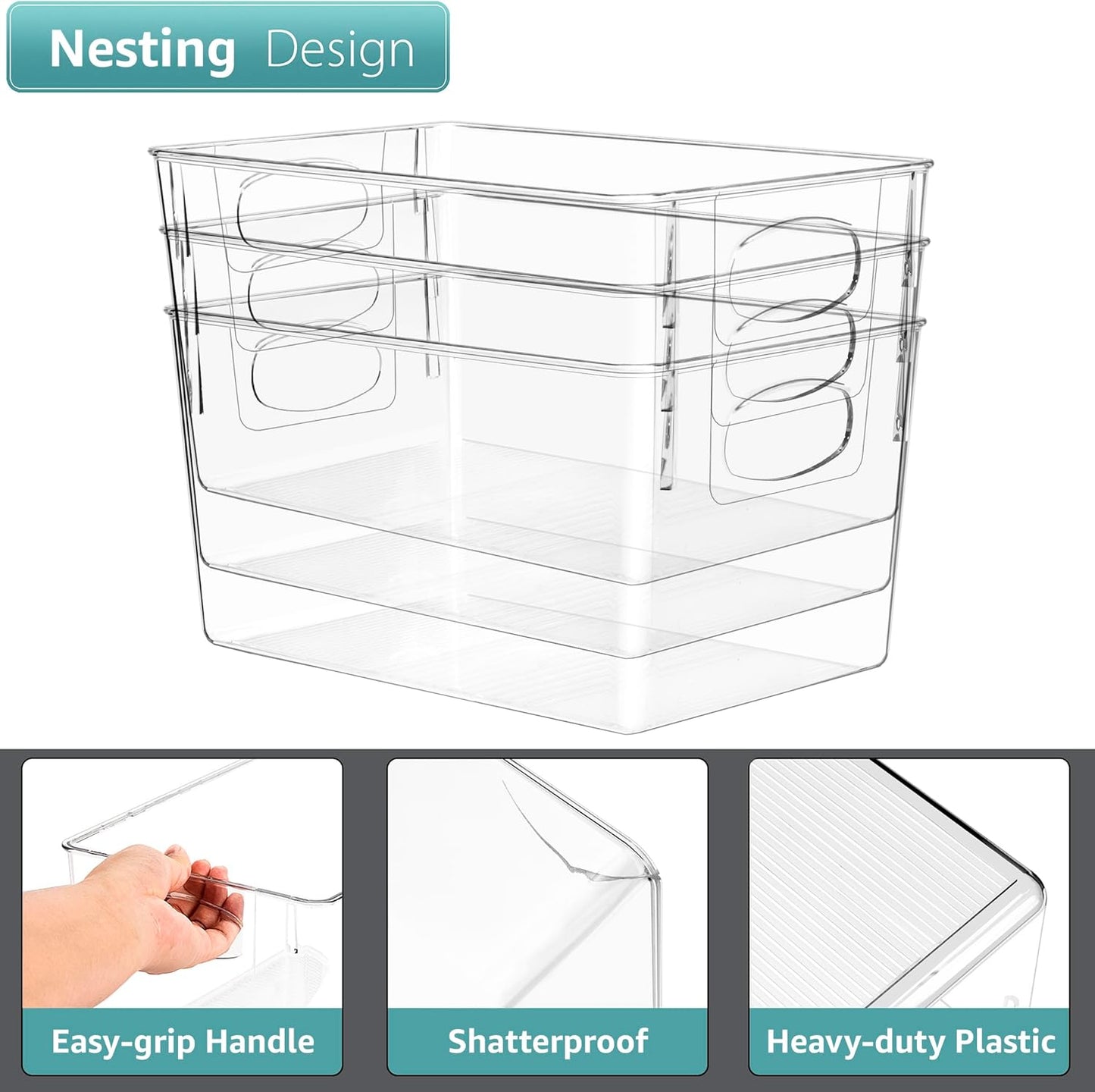 Sorbus 2 Pack Large Clear Plastic Storage Bins, Clear Organizer Bins with Handle for Kitchen, Pantry, Cabinet, Refrigerator, Craft, Toys, Clothes, Closet, Under Sink, Bathroom Organizers and Storage