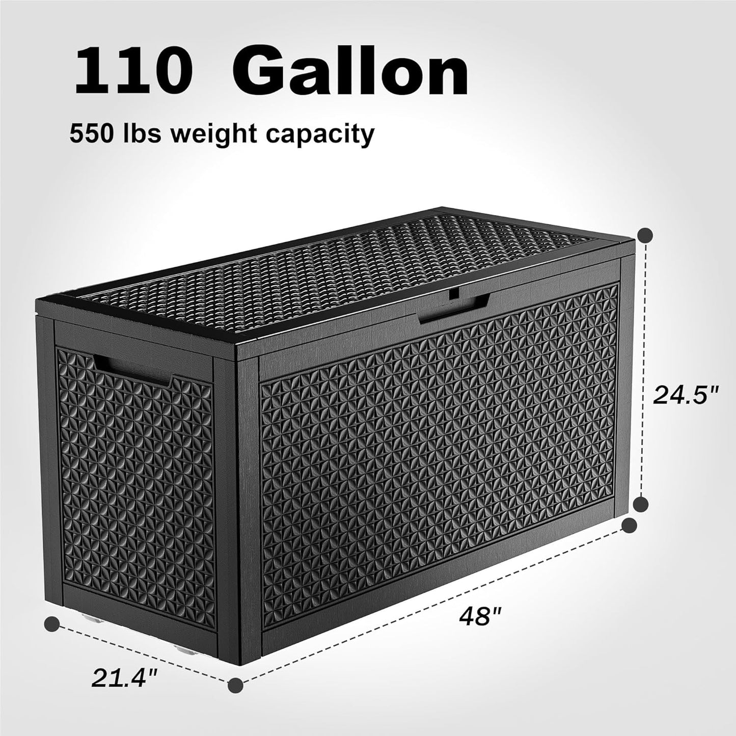 110 Gallon Resin Deck Box, Lockable Patio Outdoor Storage Box for Furniture, Garden Tools and Tools Storage, Waterproof Outside Storage Boxes - Patterned black