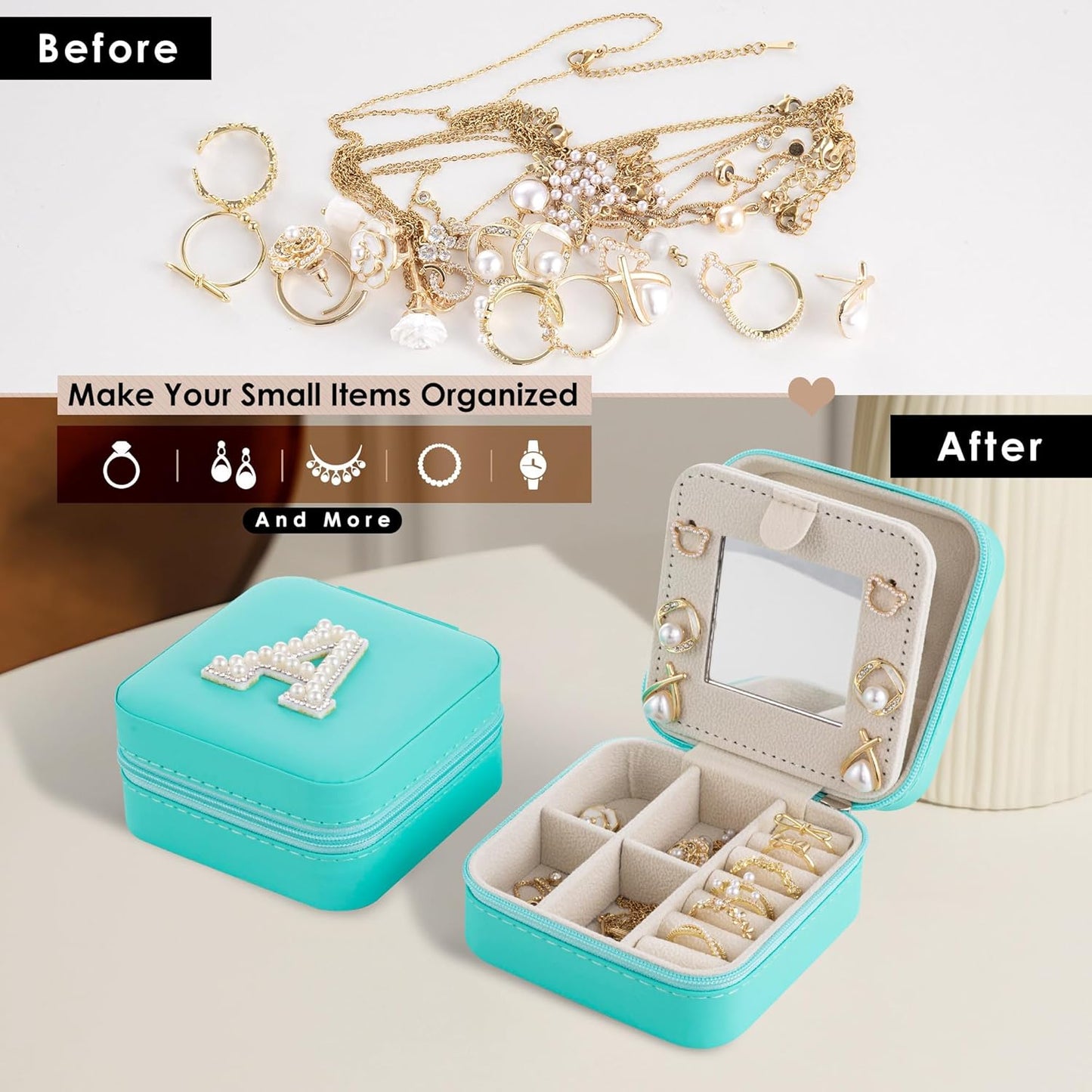 Birthday Gifts For Women, Initial Jewelry Box, Travel Jewelry Case, Gifts for Wife Girlfriend, Small Travel Jewelry Organizer, Gift for Girls, Graduation Gifts for Her, Bridesmaid Gifts