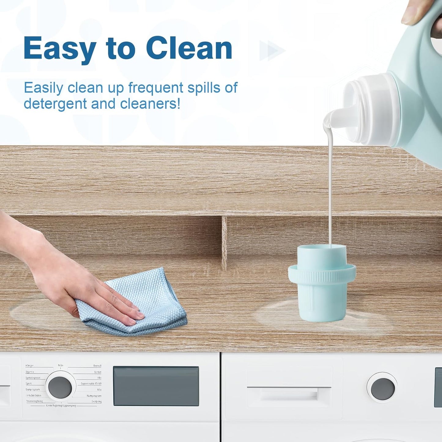 Washer Dryer Countertop with Shelf 27.5" W x 54" L x 12" H Laundry Room Countertop for Washer and Dryer with Edge Rails, Oak