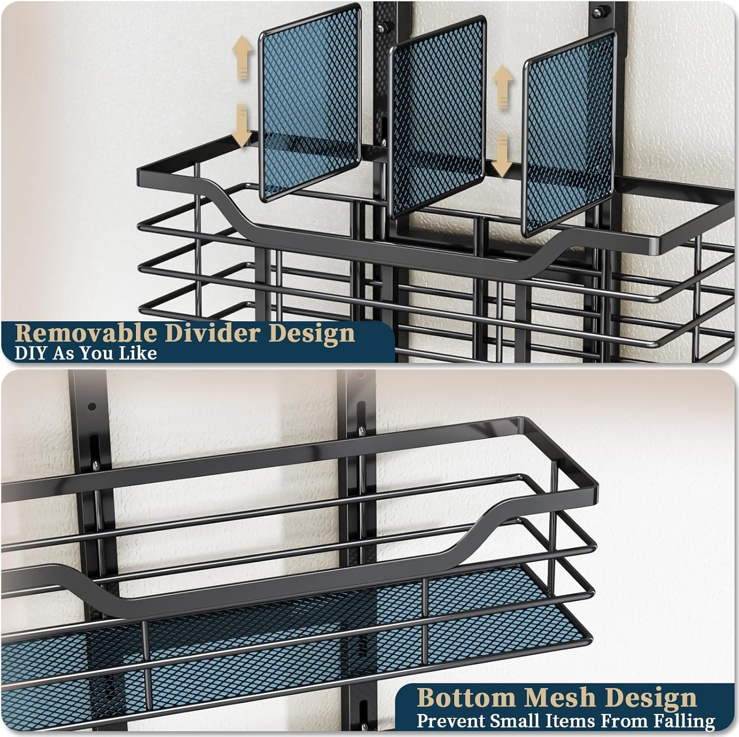 Consumest 6-Tier Hair Tool Organizer - Hair Dryer Holder Over The Door/Wall Mounted DIY Adjustable Shelf Bathroom Door Organizer with Hook for Curling Iron/Blow Dryer/Straightener Black
