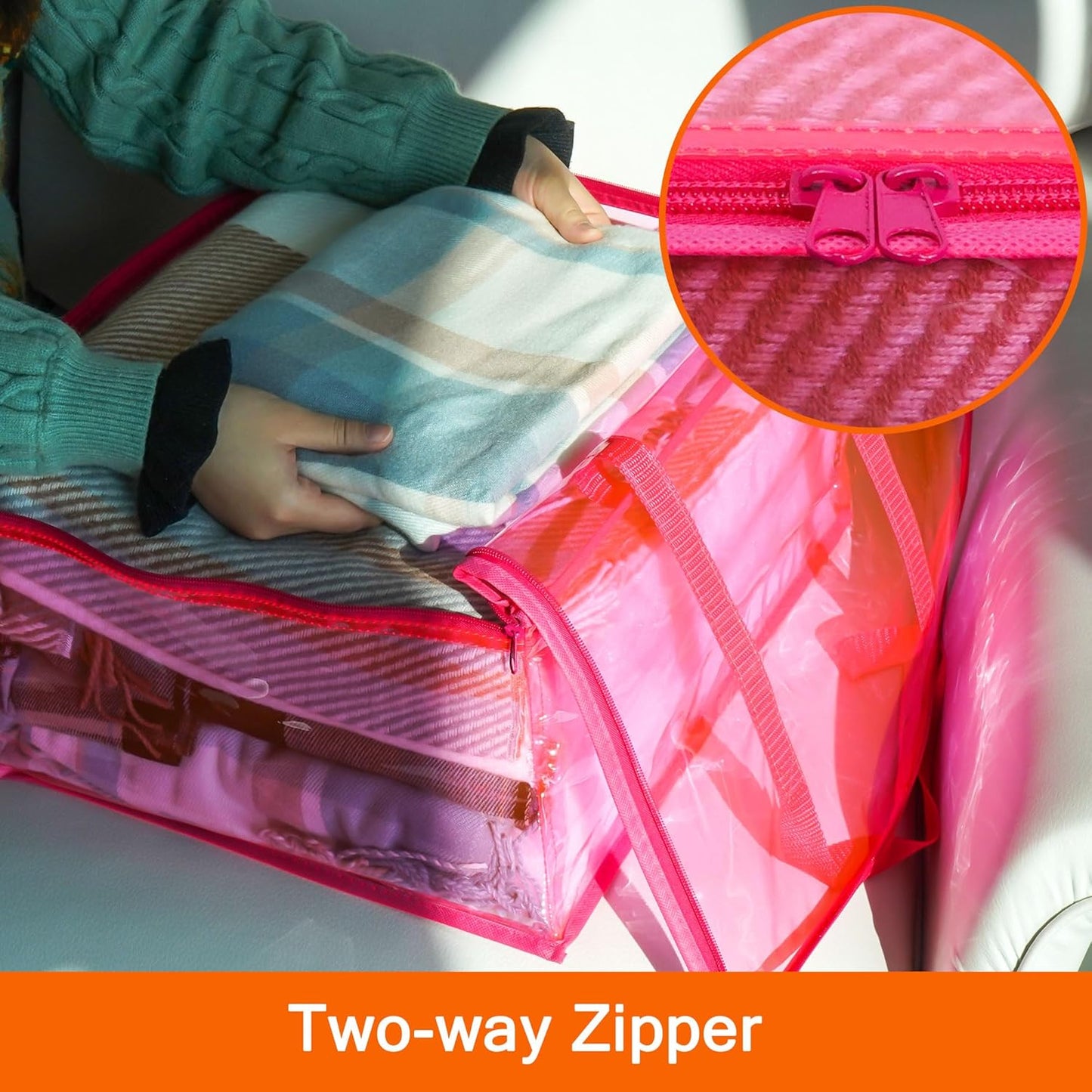 Vieshful Pink 40L Clear Clothes Storage Bag with Zipper 3 Pack Colorful Clothes Organizer Vinyl Storage Bag for Comforter, Blanket, Bedding, Duvet, Transparent Moving Totes