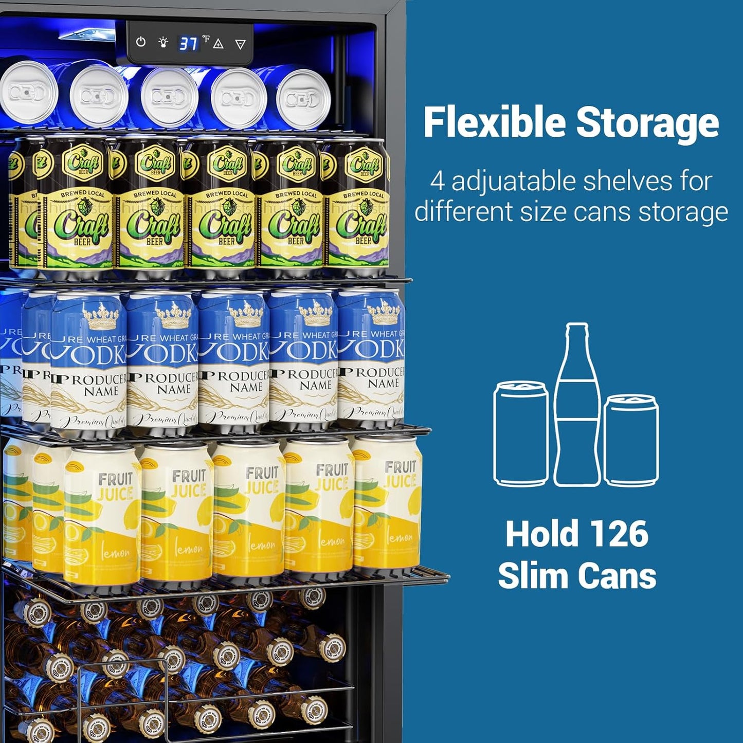 Mini Beverage Refrigerator 3.2 Cu. Ft Small Fridge 126 Can Lockable Drink Cooler with Glass Door, Safety Lock, For Beer Soda, Silver