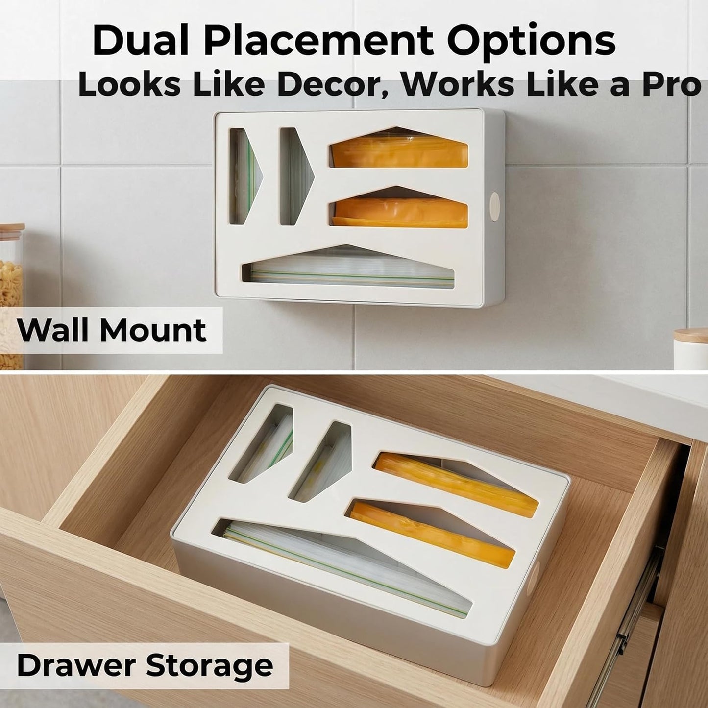 Li & Zhao Storage Bag Organizer Kitchen Drawer - Baggie Organizer for Drawer Foil and Plastic Wrap Organizer Bag Storage Organizer Food Bag Dispenser for Quart Gallon Snack Sandwich Bag