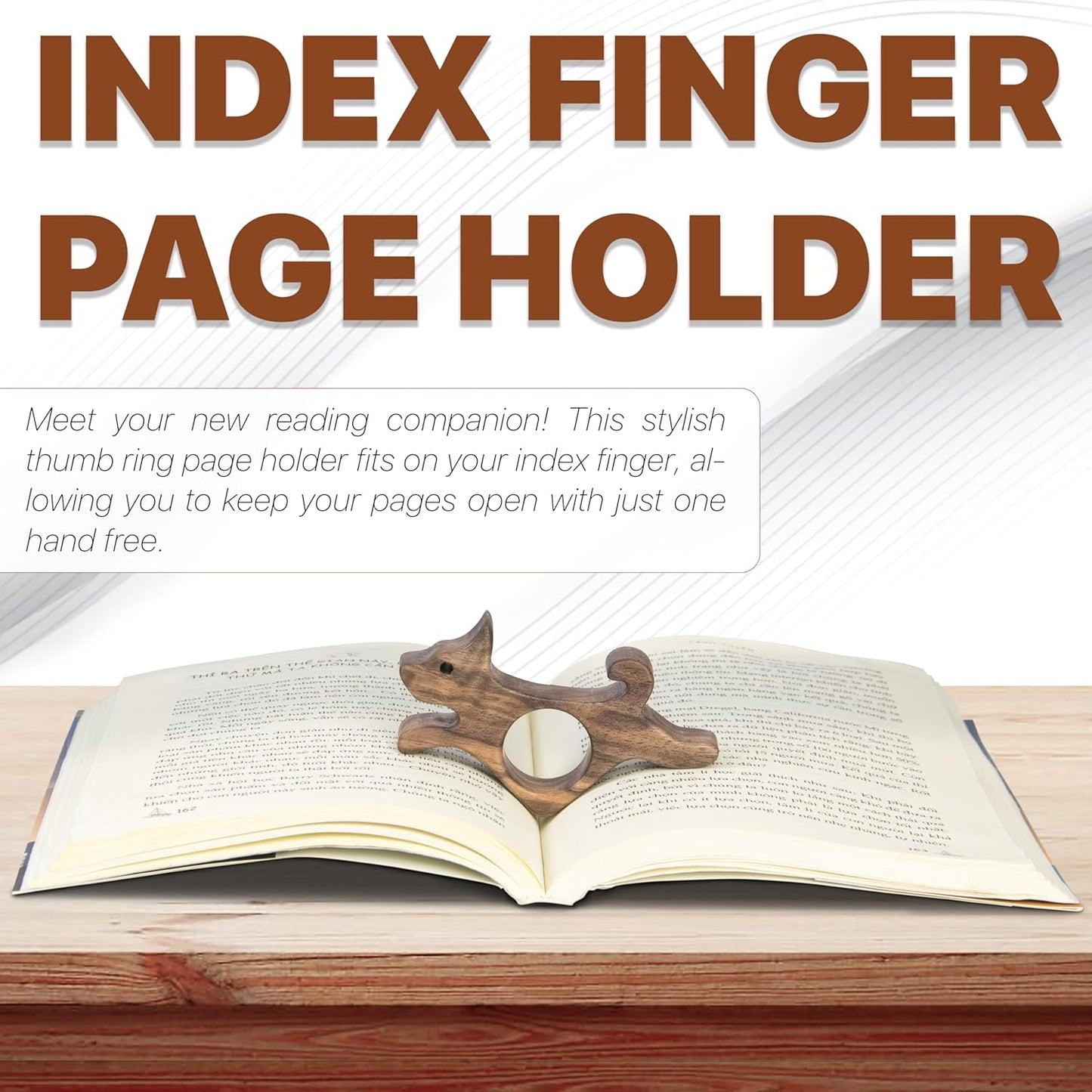 Walnut Dog Book Page Holder - Smooth Finish Wood for Reading, Ideal Reader Gifts for Book Lovers & Literary Women (Large)