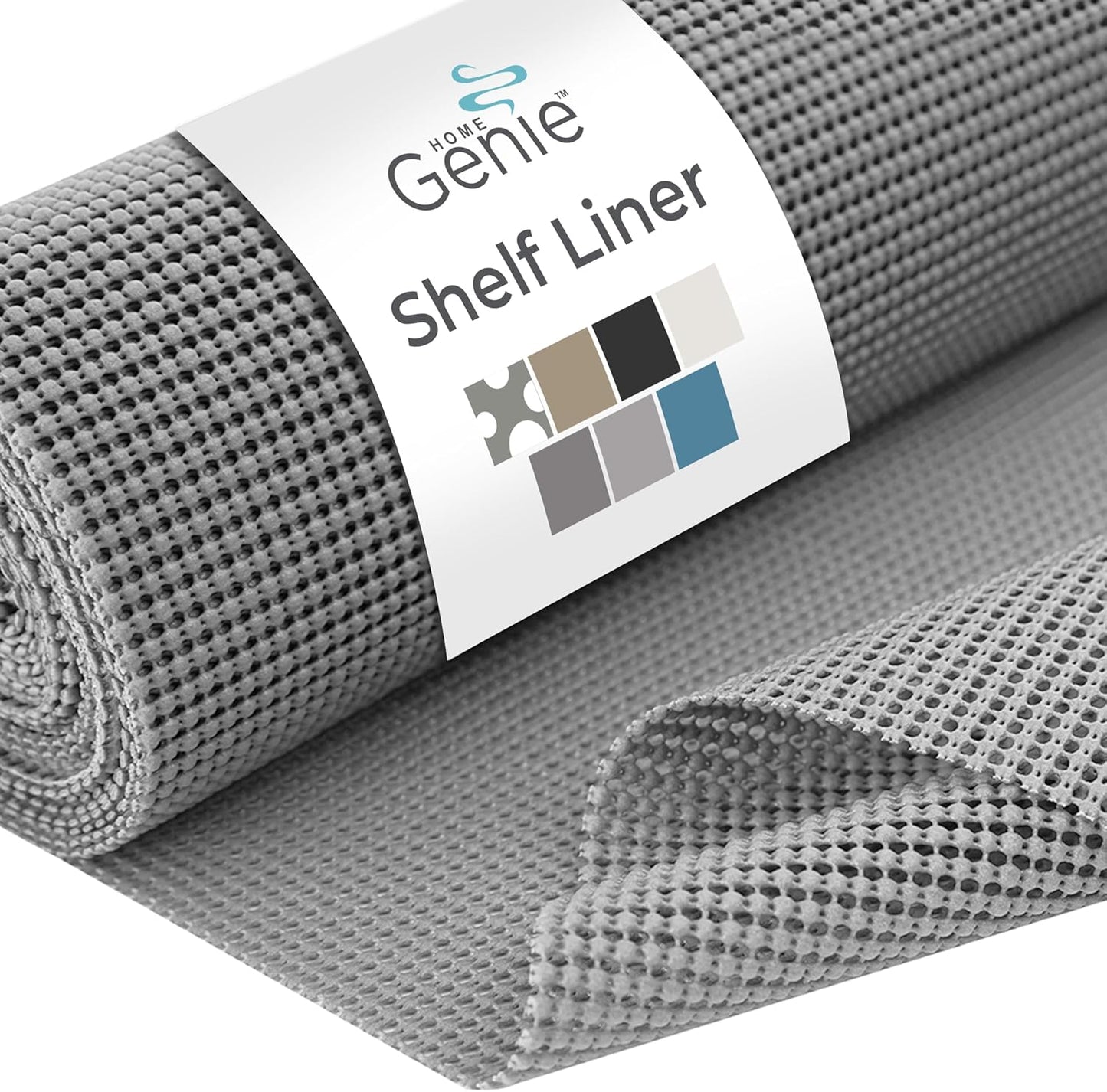 HOME GENIE Shelf Drawer and Cabinet Liner, Durable with Strong Grip, 17.5 in x 20 FT, Non Adhesive Liners Protect Kitchen Cabinets and Cupboard, Pantry, Bathroom Drawers and Shelves, Desks, Soft Gray