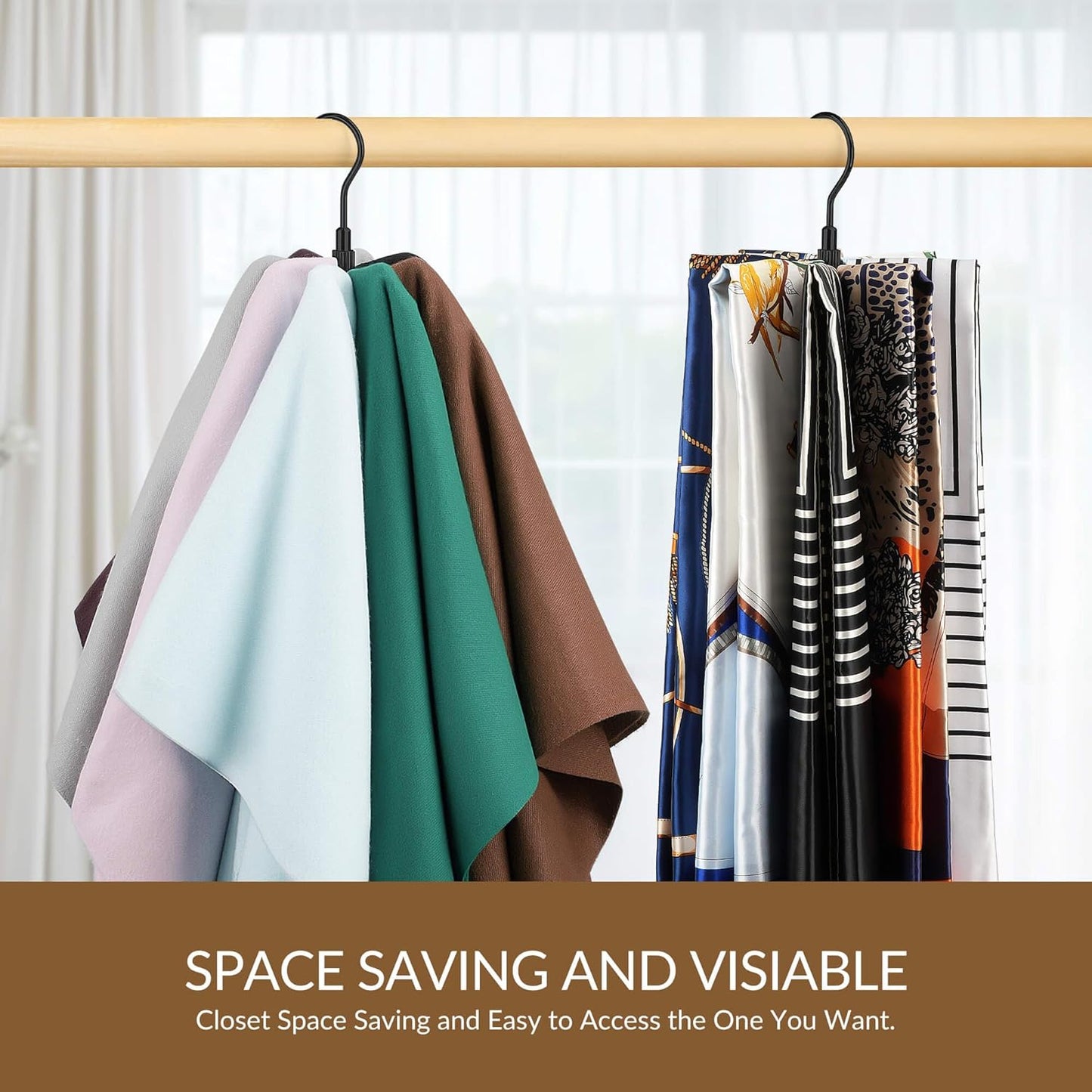 ZEDODIER 2 Pack Scarf Organizer Scarf Hanger for Closet, Rotatable Sturdy Hijab Holder Holds 16 Scarves, Metal Space Saving Closet Organizers and Storage, Black