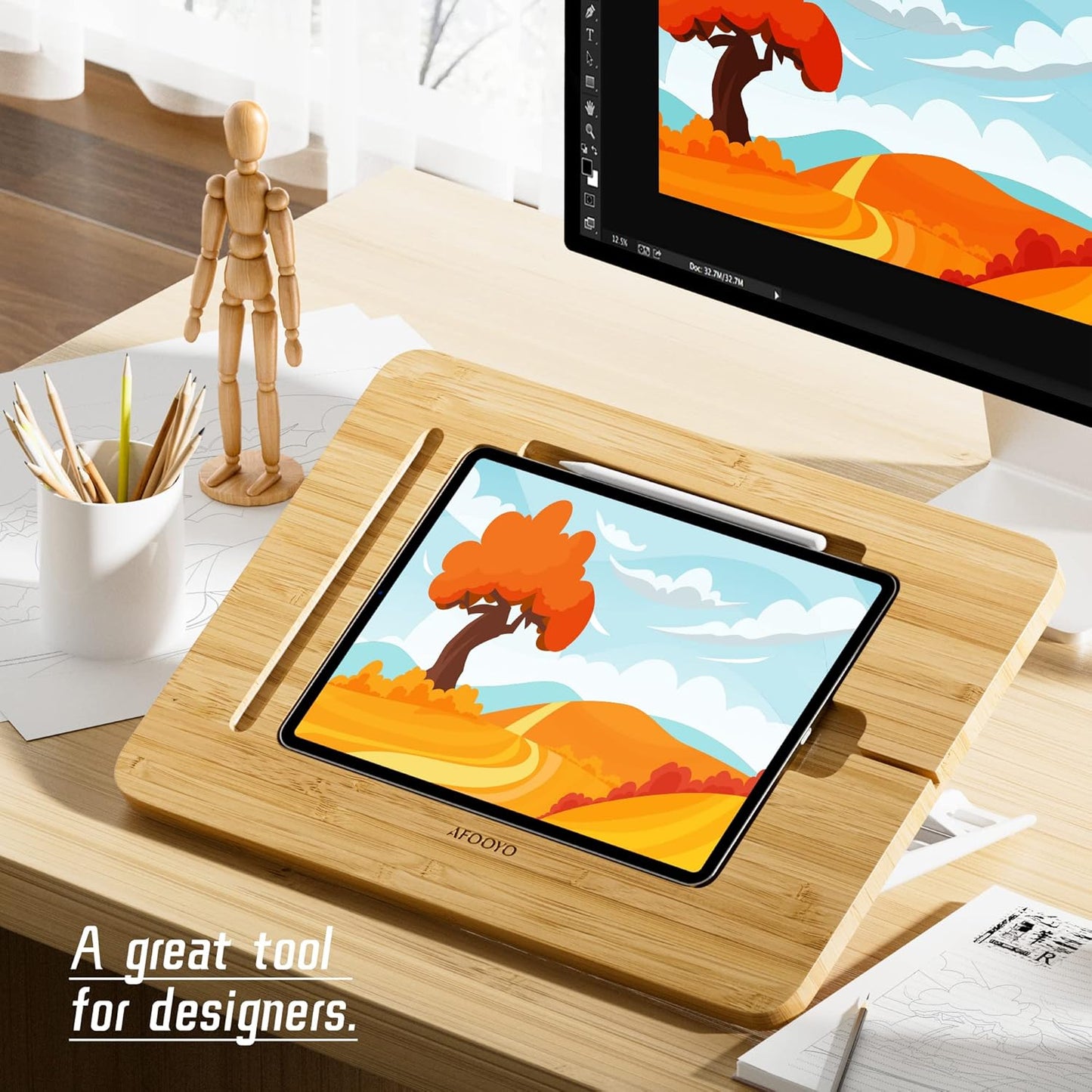 Wooden Tablet Drawing Stand - Portable & Adjustable 5 Angles for Laptop,Laptop Stand Riser,Compatible with 12.9/13 inch iPad Pro(3rd-6th Gen)