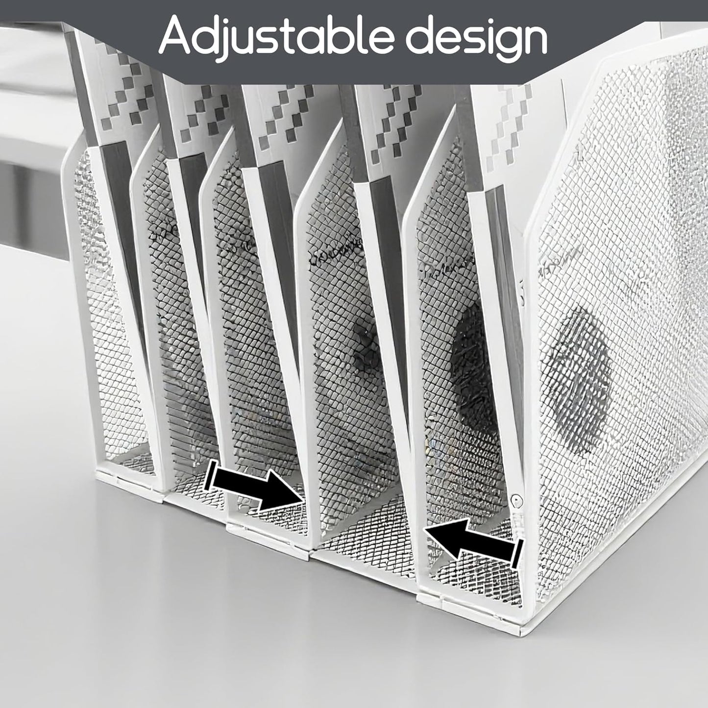 Adjustable Desk File Organizer,Detachable Office Folder Organizer,Compact Vertical Desk File Holder,Wrought Iron Paint,Suitable for Home, School, Office Classrooms (White - 5 grids)