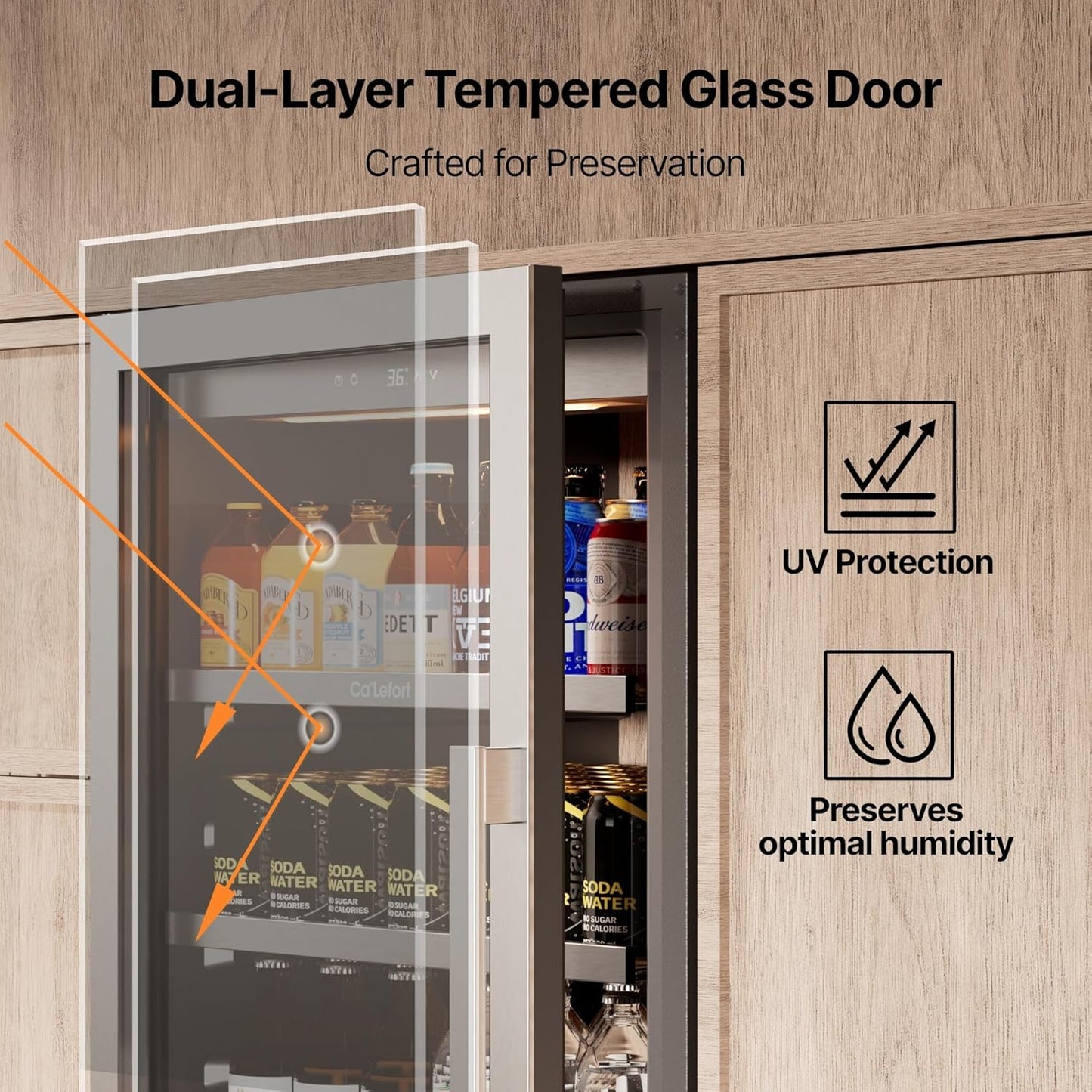 Ca'Lefort Beverage-Refrigerator 24 Inch, Tall Beverage Fridge Cellars Large Bar Drink Cabinet Built-in or Freestanding with Glass Door, Beer Cooler for Bottles and Cans Beer/Soda/Water/Wine