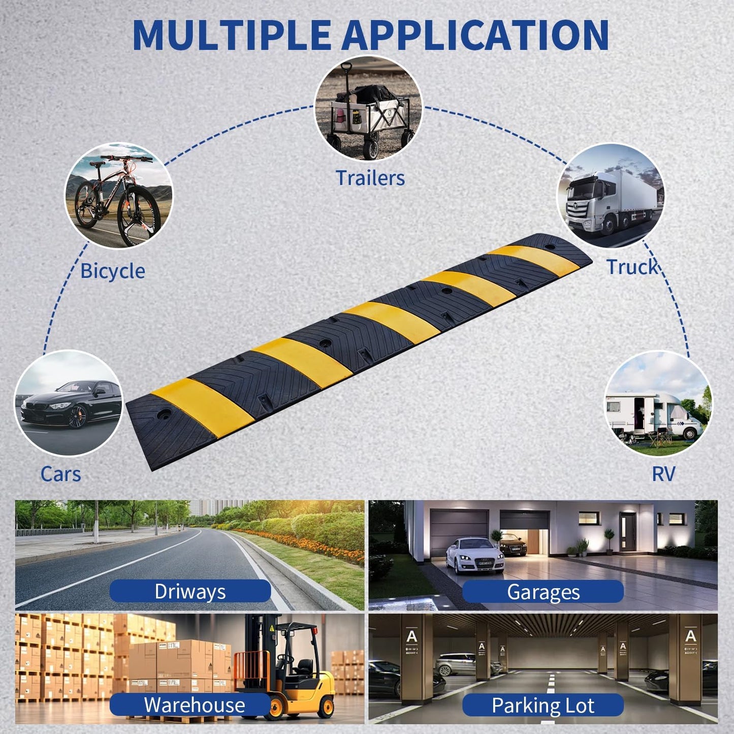 BESEA 6Feet Rubber Speed Bump, 72" x 12" x 2" Heavy Duty Speed Bump Cable Protector Ramp for Driveway, Road Parking, Garage, Parking Lot, Warehouse(2 Packs)