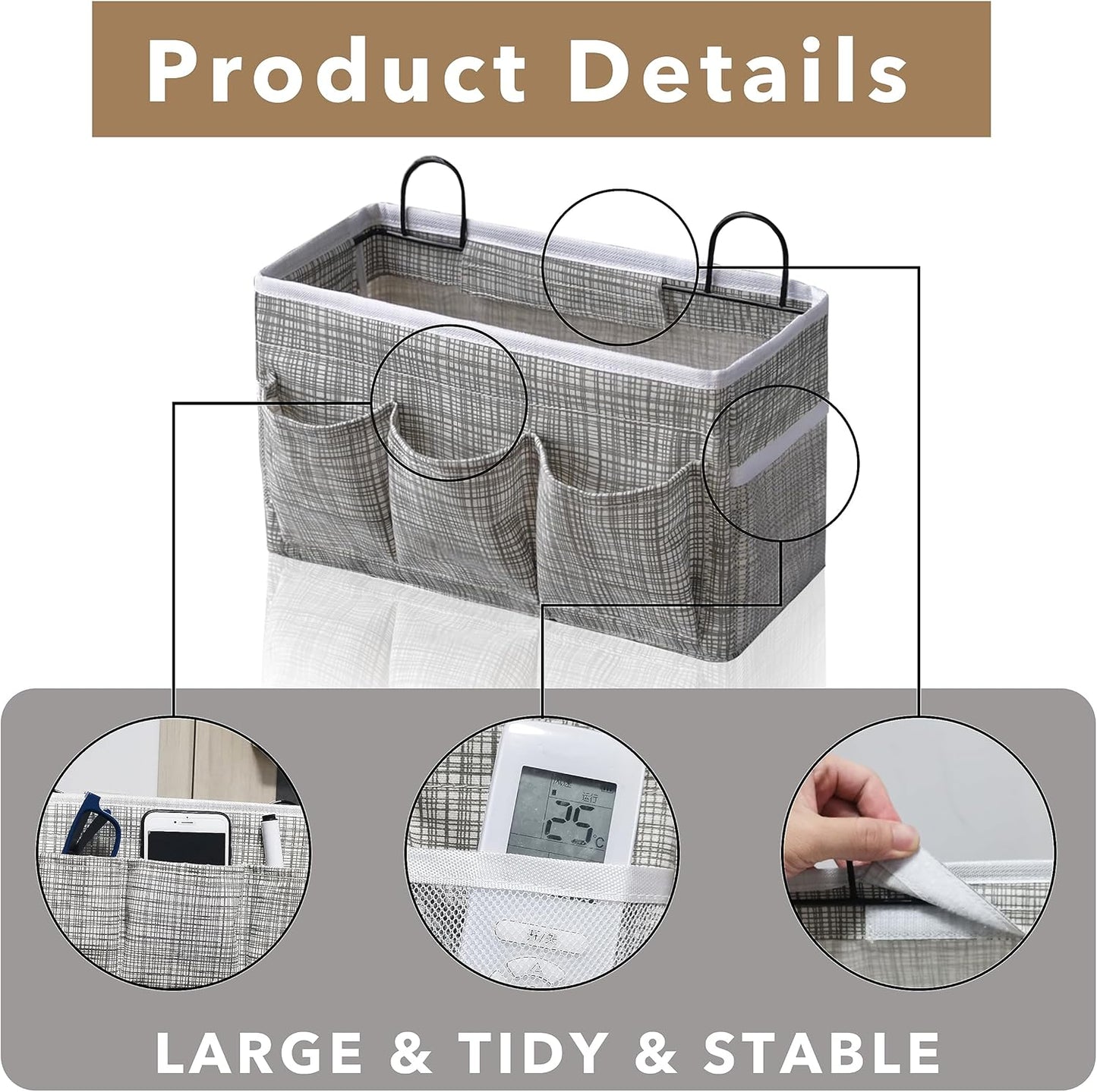 2pcs 3-pockets Large Wall Hanging Organizer Bag, Linen Fabric Door Hanging Storage Baskets with Pockets, Waterproof Bin for Kitchen, Bedroom, Office, RV Camper (Stripe_2pcs)