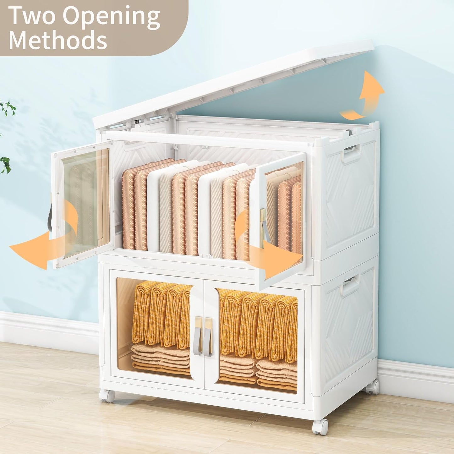 Large Clear Stackable Storage Bins with Lids, Foldable Storage Cabinet for Closet Organizers and Storage, Plastic Storage Box with Wheels 597 QT