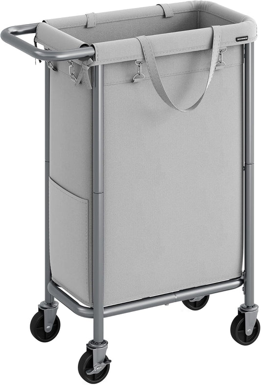 SONGMICS Laundry Basket with Wheels, Rolling Laundry Hamper, 23.8 Gallons (90 L), Removable Liner, Steel Frame with Handle, 24 x 11.4 x 31.9 Inches, Dove Gray URLS003G01
