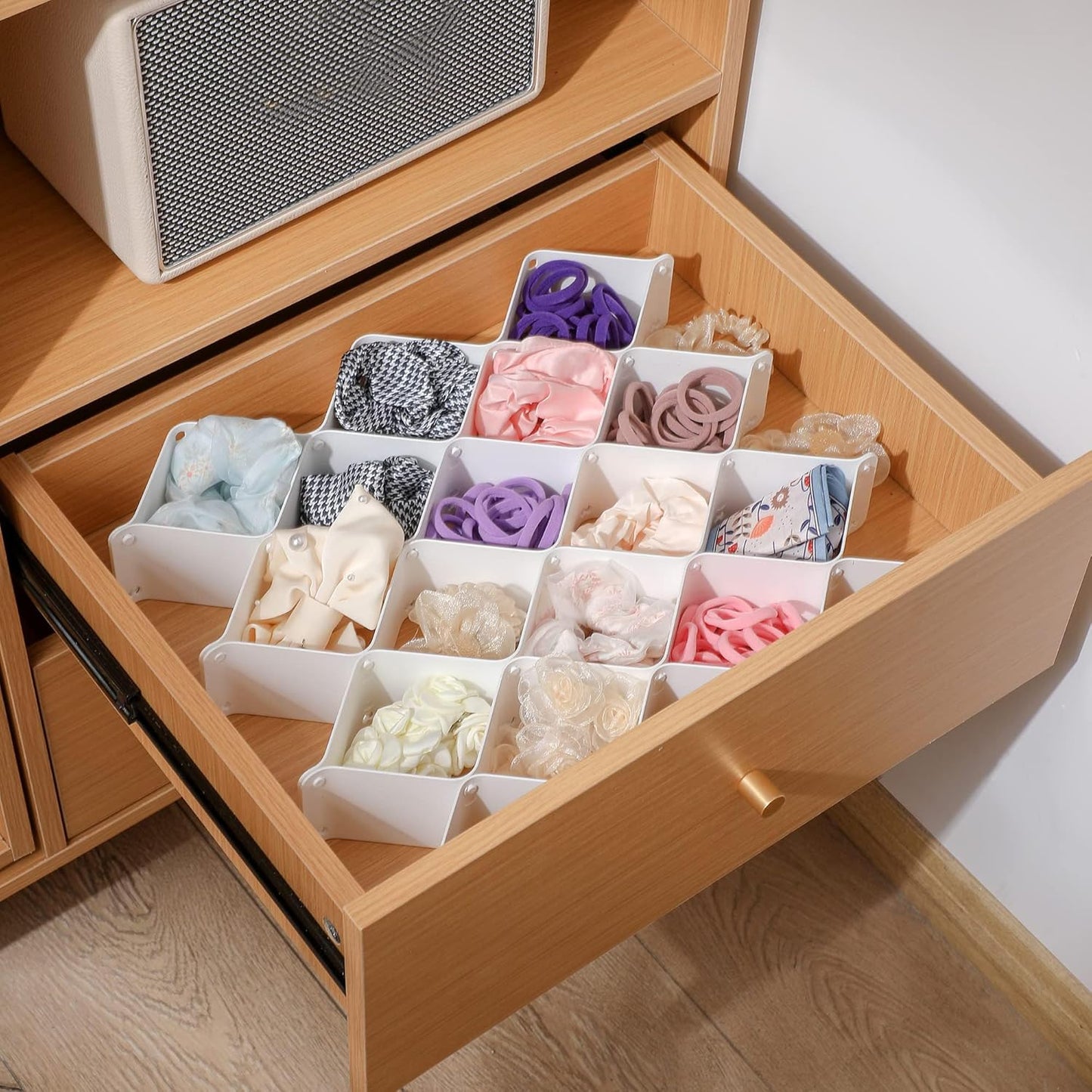 ROUFA Sock Drawer Organizer for Dresser, Honeycomb Underwear Dividers for Women, Panty Separator for Bras, Socks, Belt and Leggings (12pcs.White)