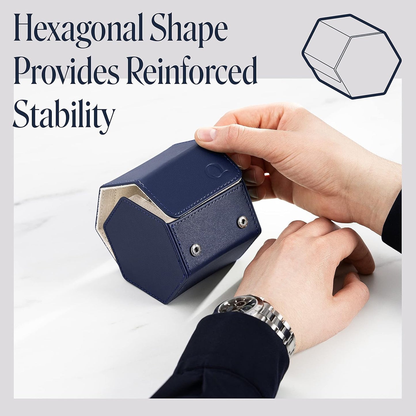 QWATCHBANDS Leather Watch Cases for Men - Hexagon Single & Double Watch Roll Travel Case - Genuine Napa Leather with Velvet Interior - Storage & Display Holder for 1 Watch or 2 Watches