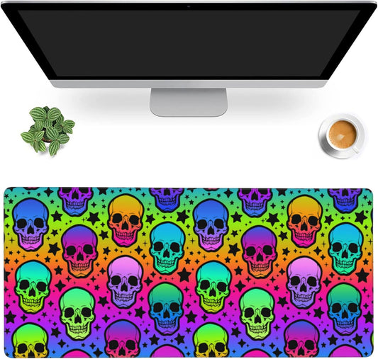 Desk Mat,Neon Skulls and Stars Extended Gaming Mouse Pad,Large Non-Slip Rubber Base Mousepad with Stitched Edges,Waterproof Mouse Mat Desk Pad for Office Game Home 35.4x15.75 in
