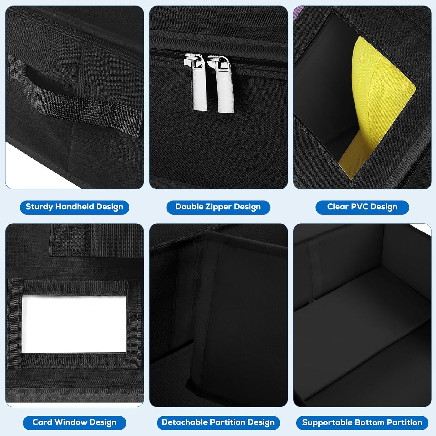 Hat Storage for Baseball Caps-Holds Up to 24 Caps, Hat Organizer for Closet Stackable Hat Box with Cardboard, Dustproof Baseball Cap Organizer with 2 Handles for Home Travel (Black, 1 Pack)