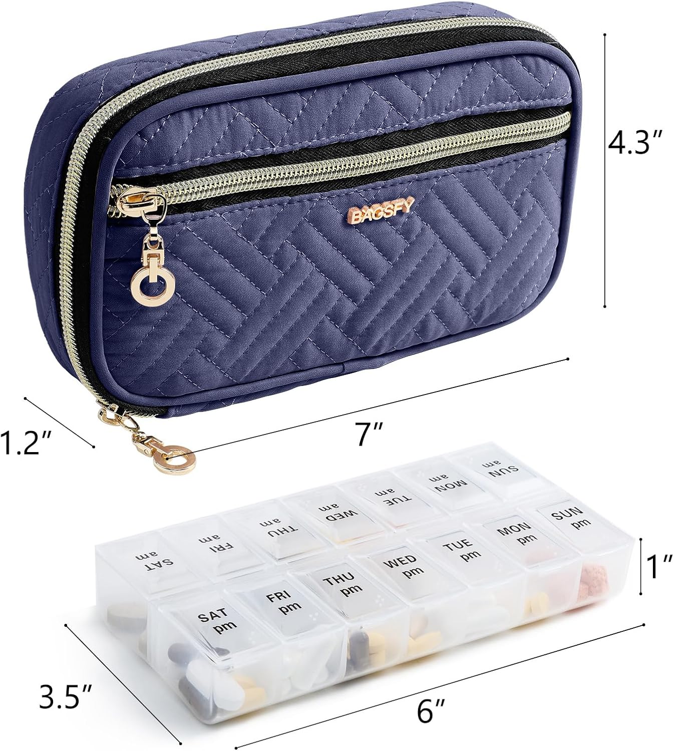BAGSFY Pill Organizer Case 2 Times a Day- Weekly Medicine Organizer Travel Pill Box with Removable 7 Day Medicine Case Container for Fish Oil, Vitamin, Supplement