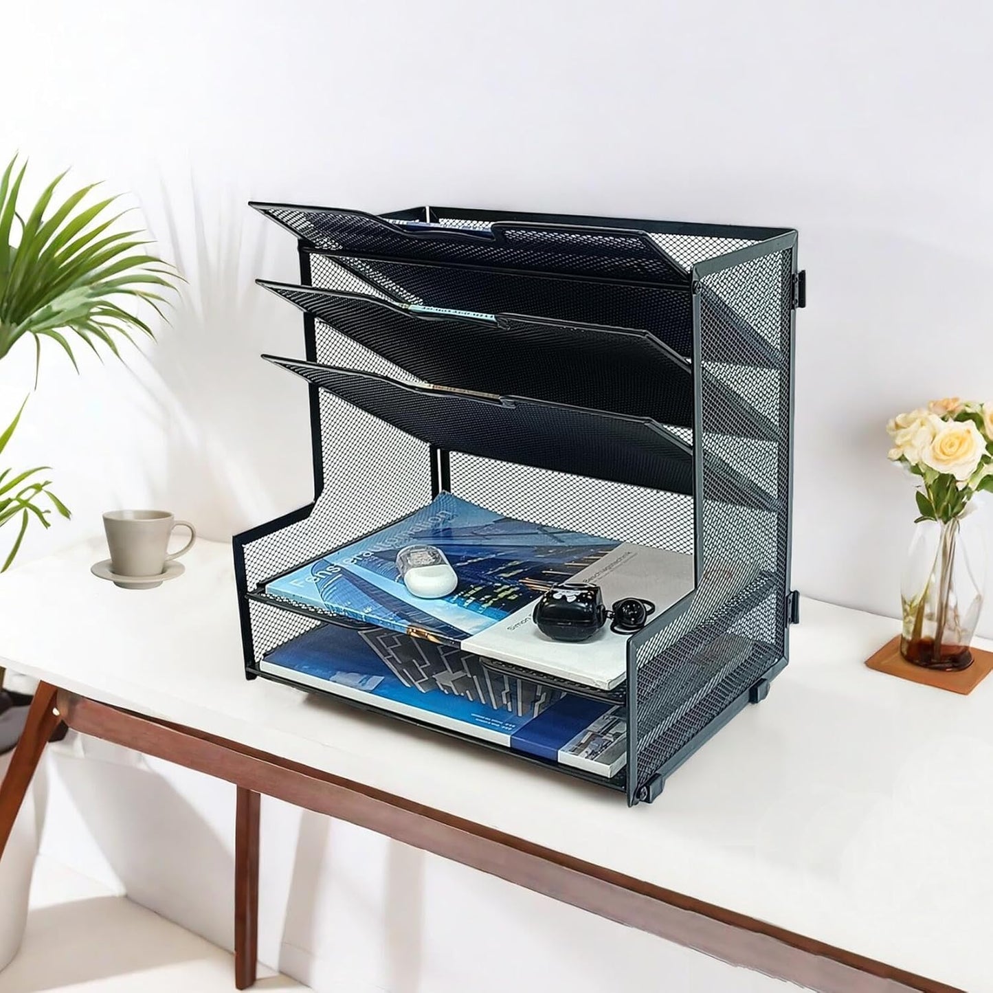 5-Tier Metal Desk Organizer, Office Desk Paper Organizer for Home Office, Black