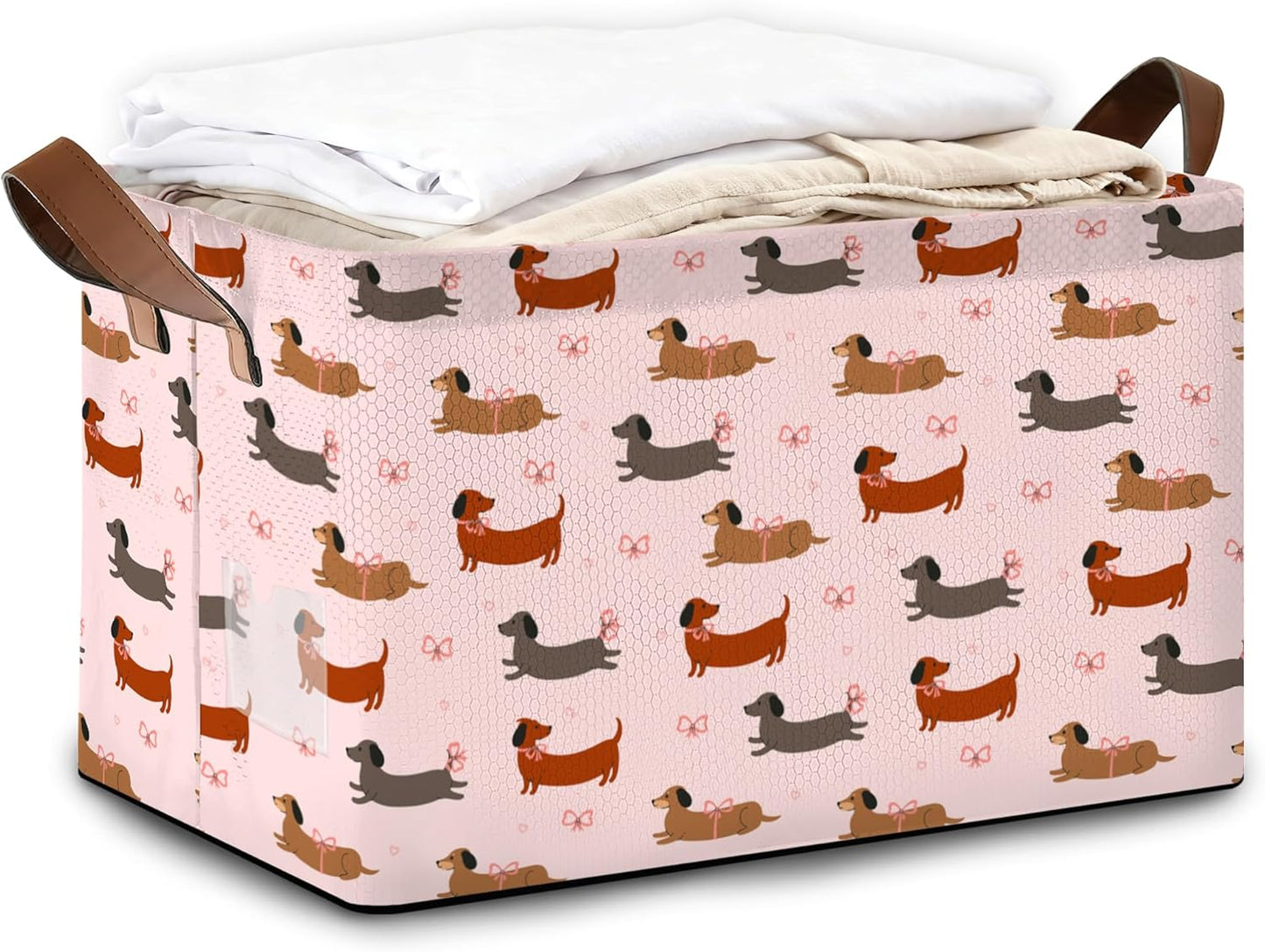 Storage Bin with Handles, Dachshund Collapsible Laundry Baskets for Books, Laundry - Use in Nursery, Closet Organizers and Storage, Blanket Basket